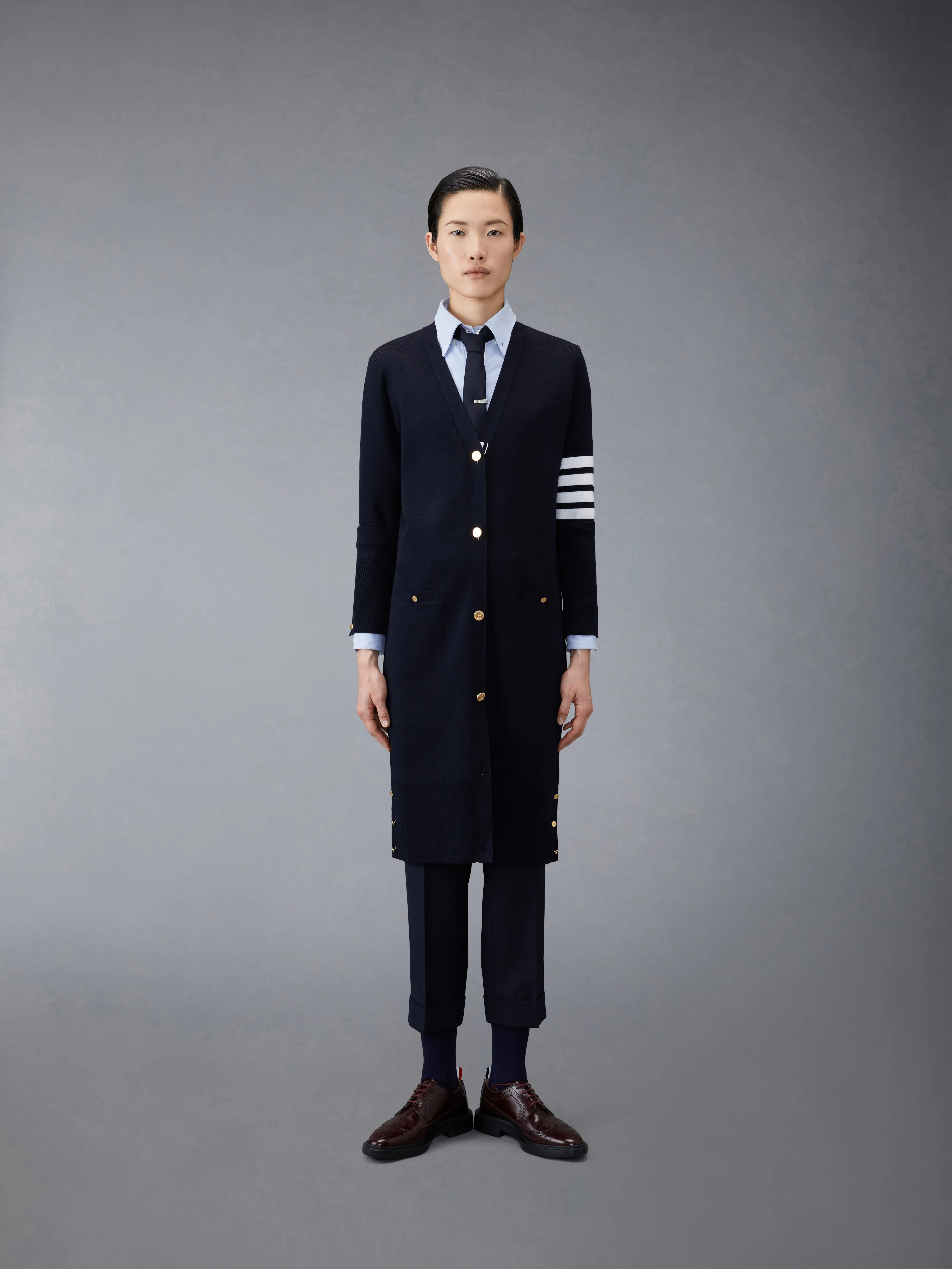 WOOL LONG V-NECK CARDIGAN sold by Thom Browne