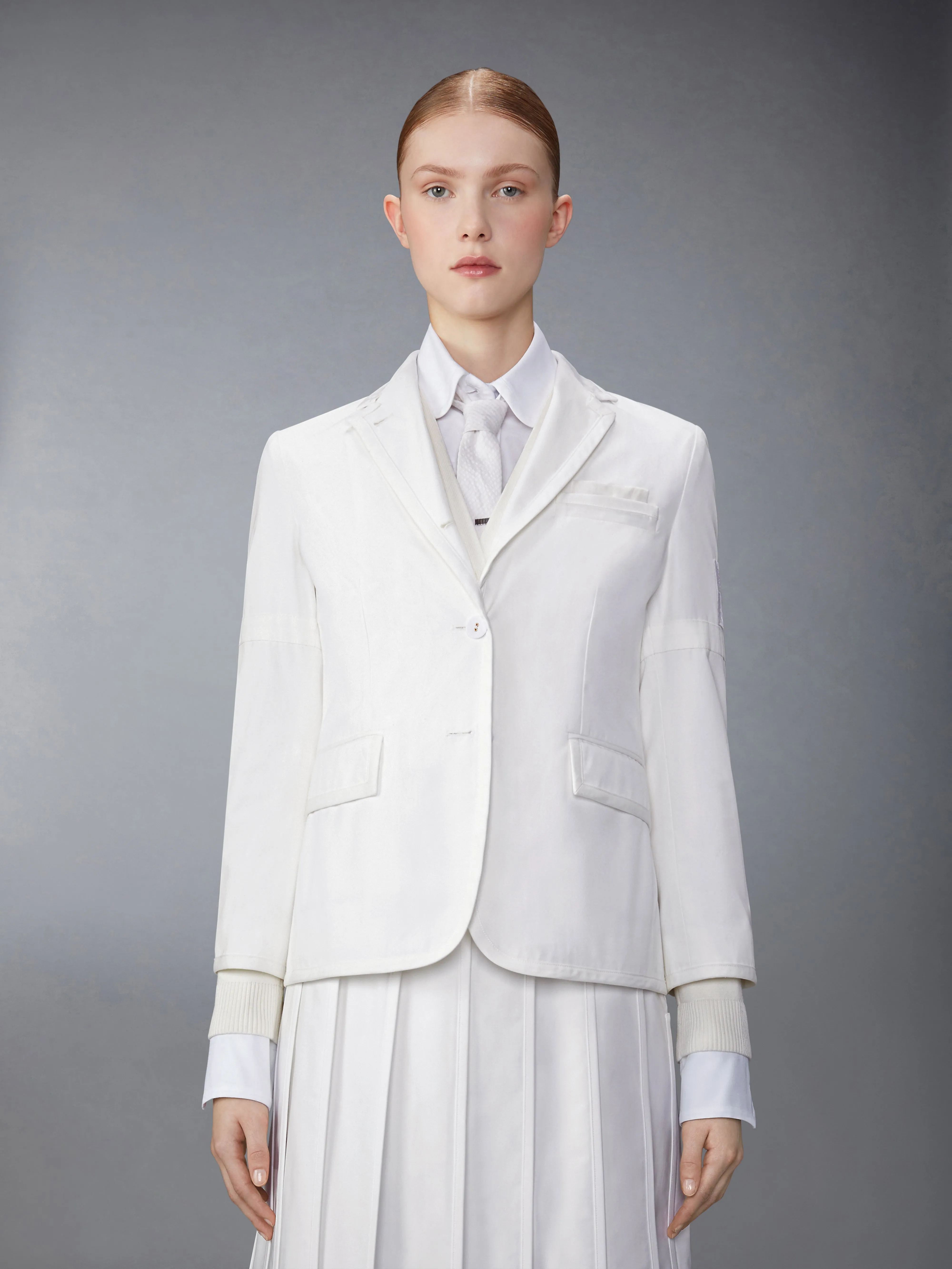 TYPEWRITER SELF ARMBAND AND FLAG PATCH CLASSIC SPORT COAT sold by Thom Browne