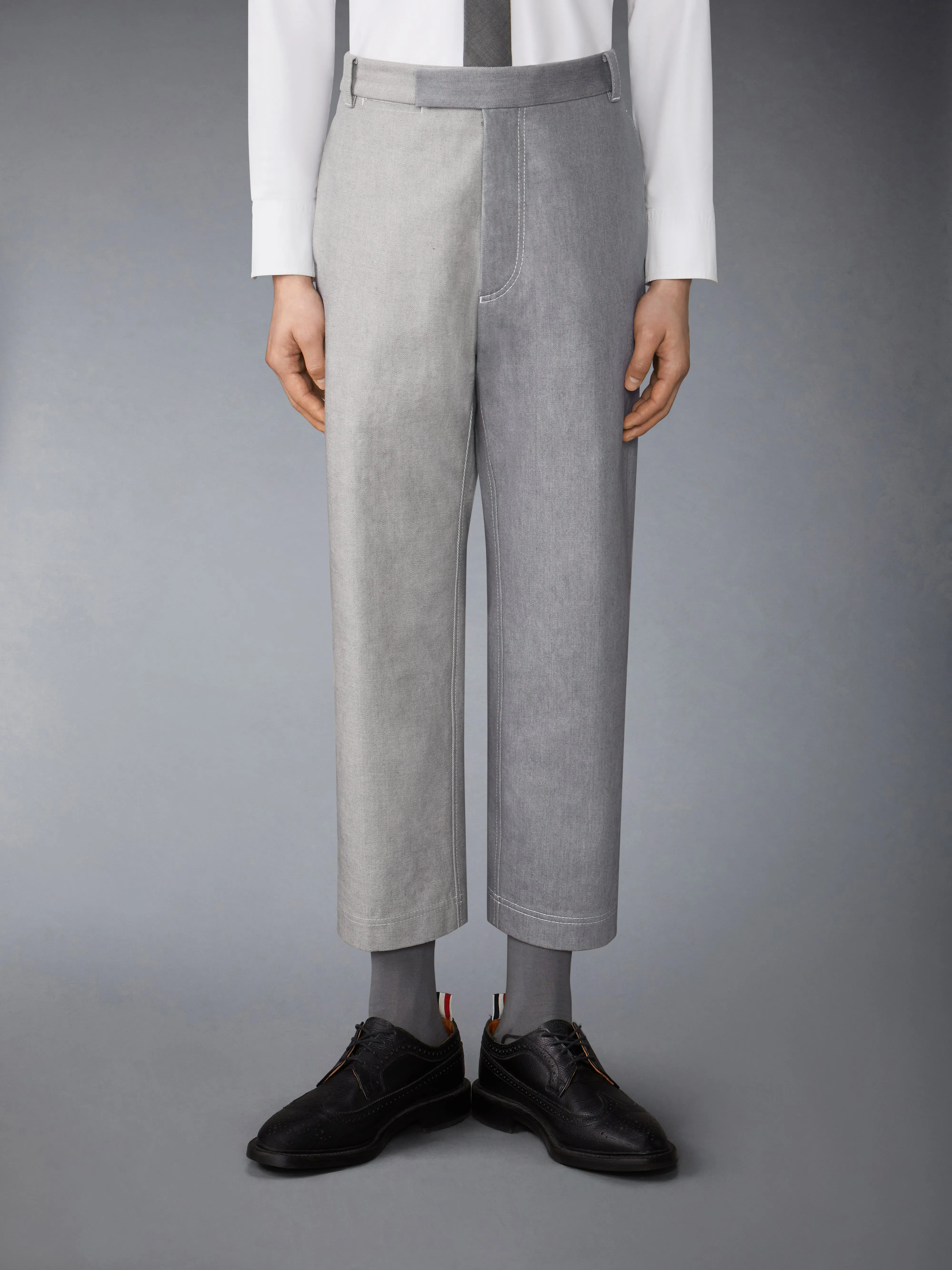 WASHED DENIM CONTRAST TROUSER sold by Thom Browne