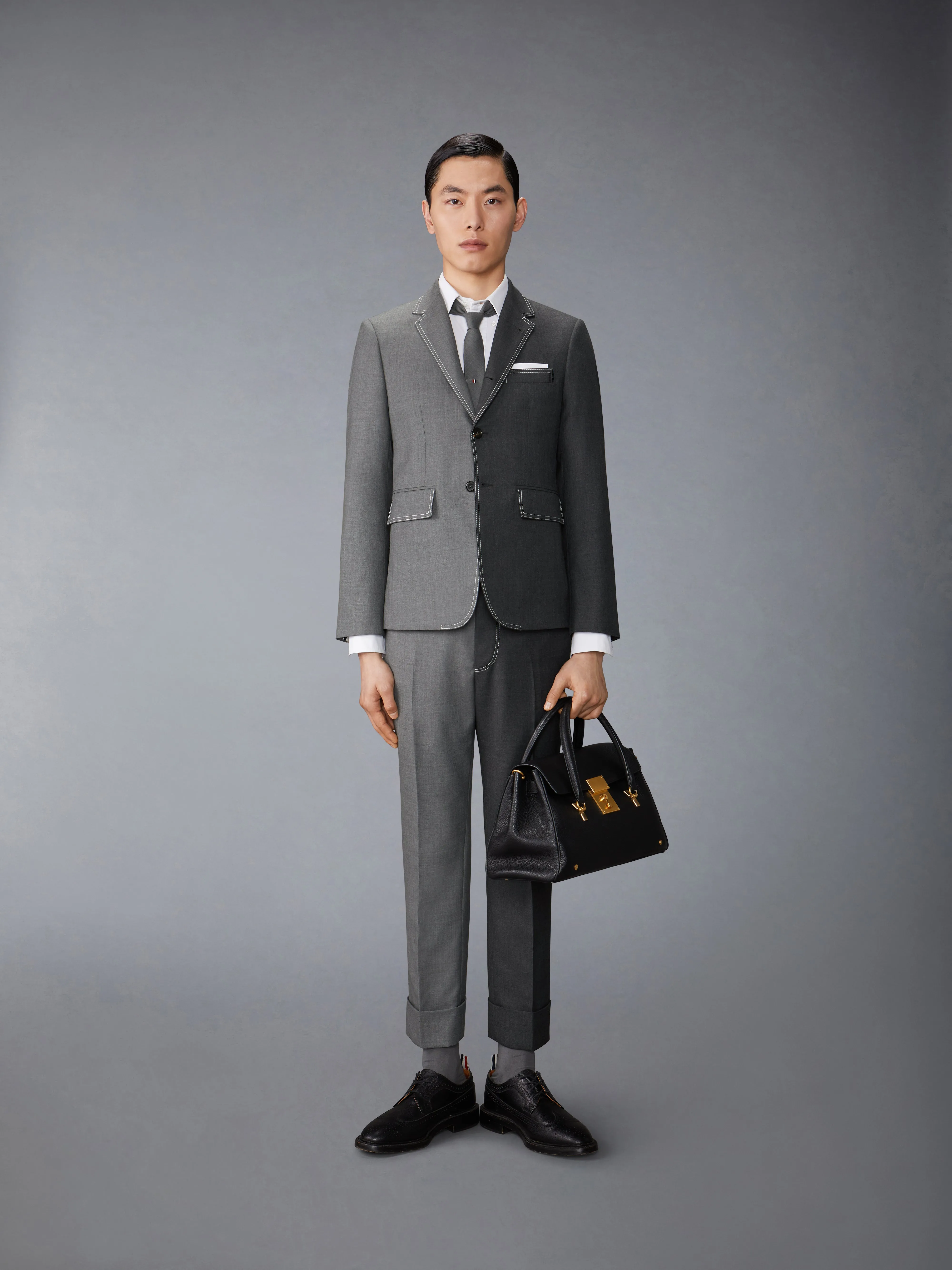 FUNMIX TWILL CONTRAST TOPSTITCHING CLASSIC BACK STRAP TROUSERS sold by Thom Browne product image thumbnail 3