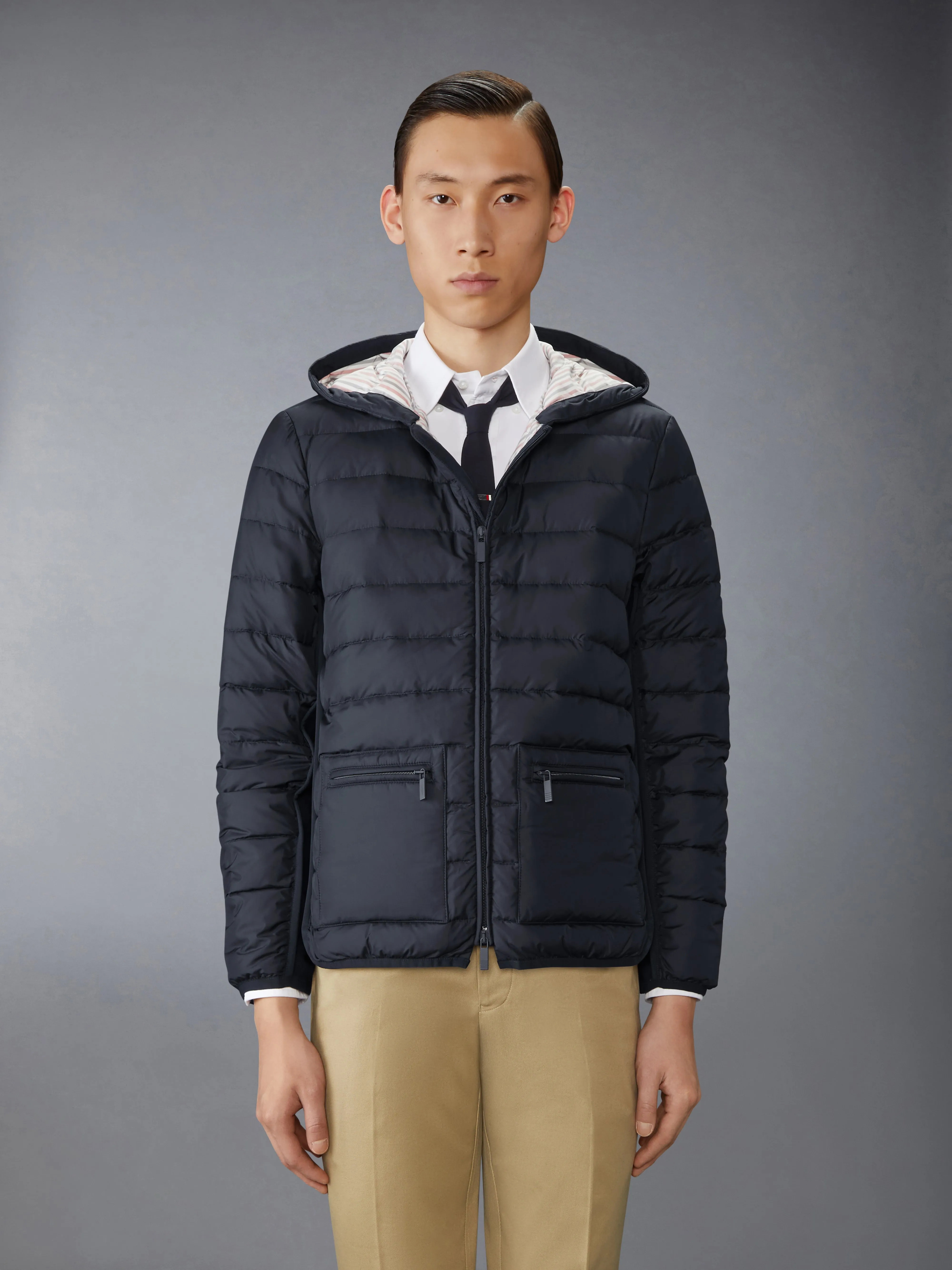 ULTRA LIGHT NYLON HOODED DOWN JACKET sold by Thom Browne