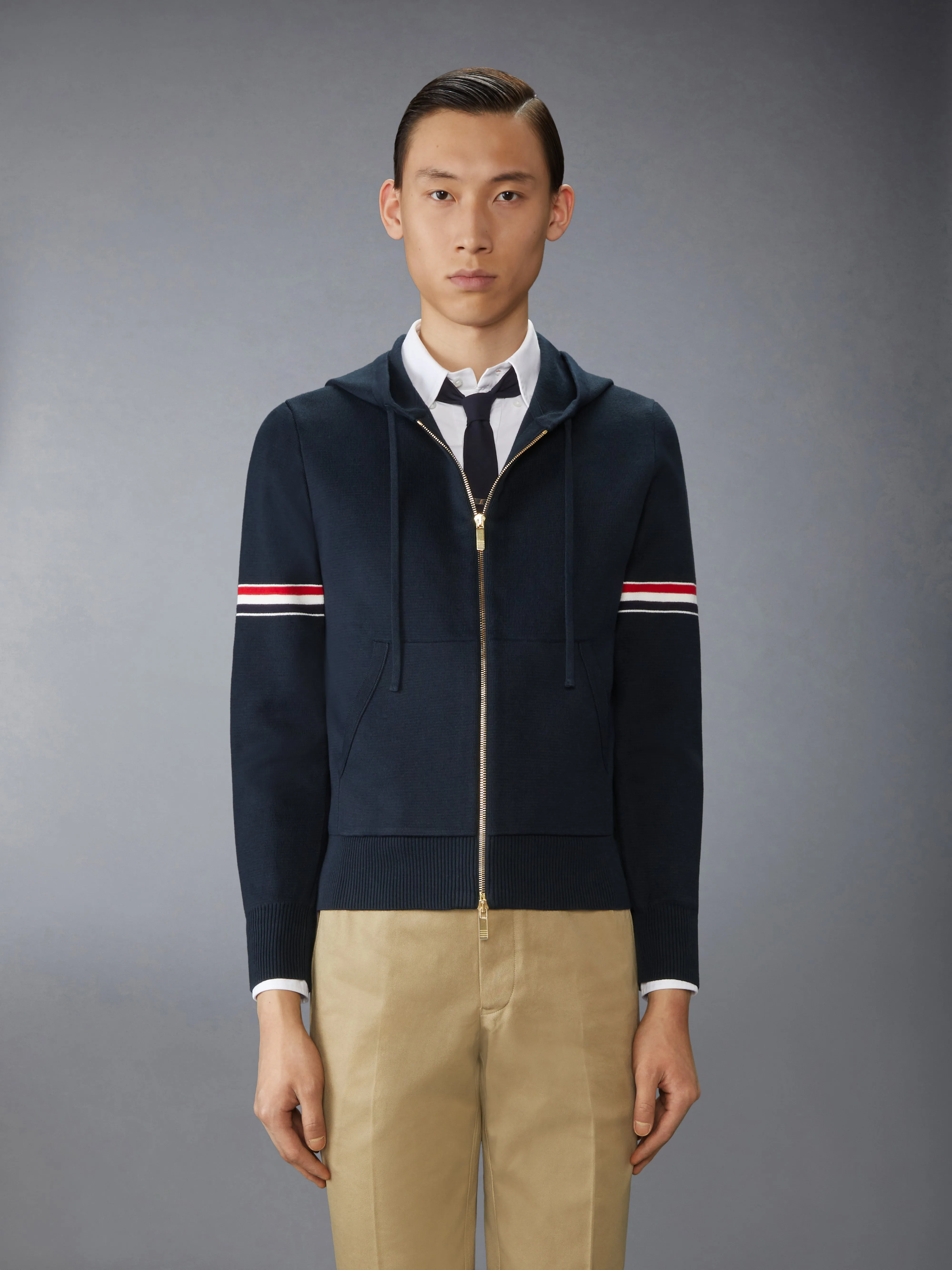 COTTON MILANO ARMBAND HOODIE sold by Thom Browne
