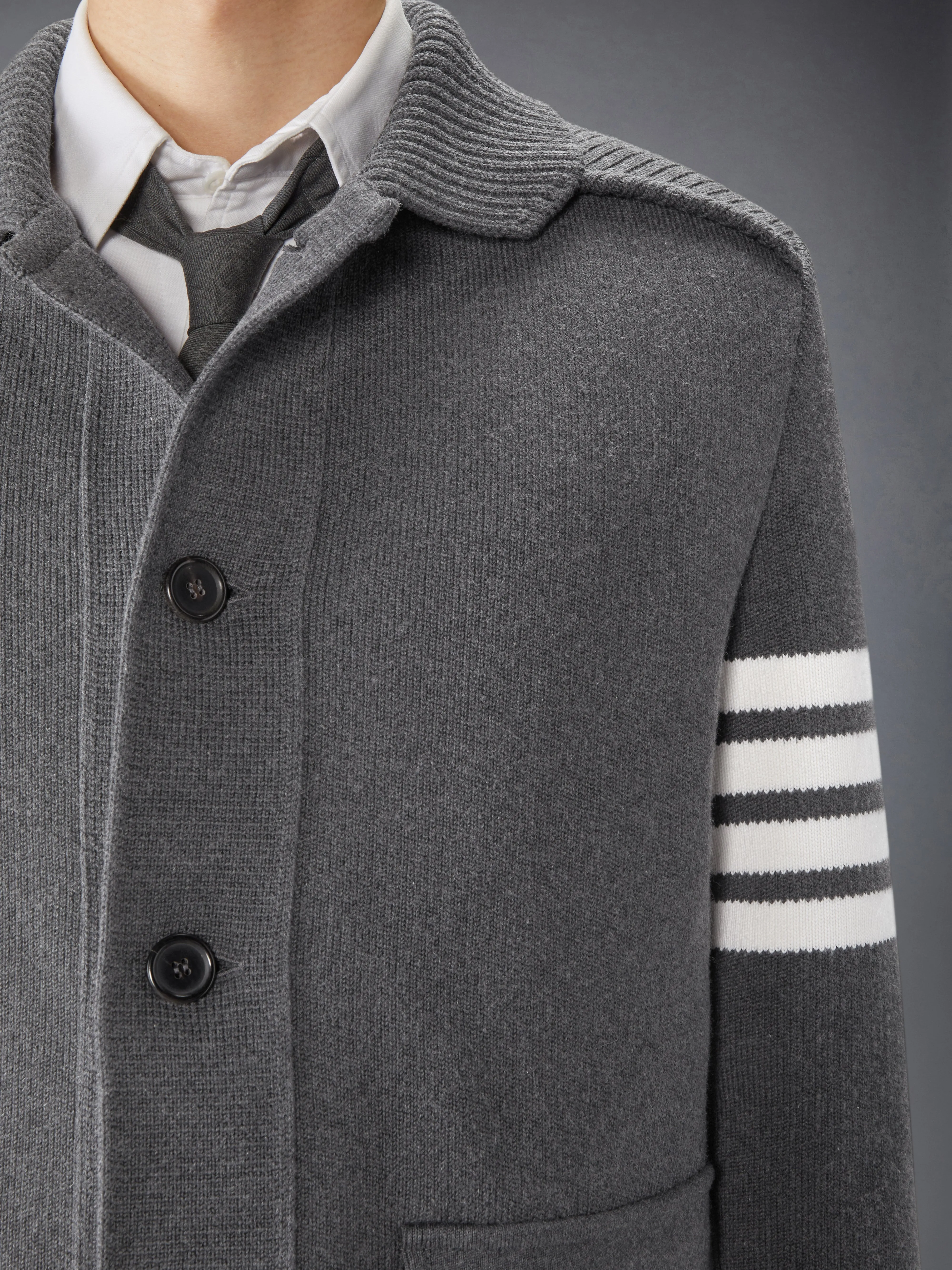 COTTON CASHMERE INTERLOCK 4-BAR POLO COLLAR JACKET sold by Thom Browne product image thumbnail 5