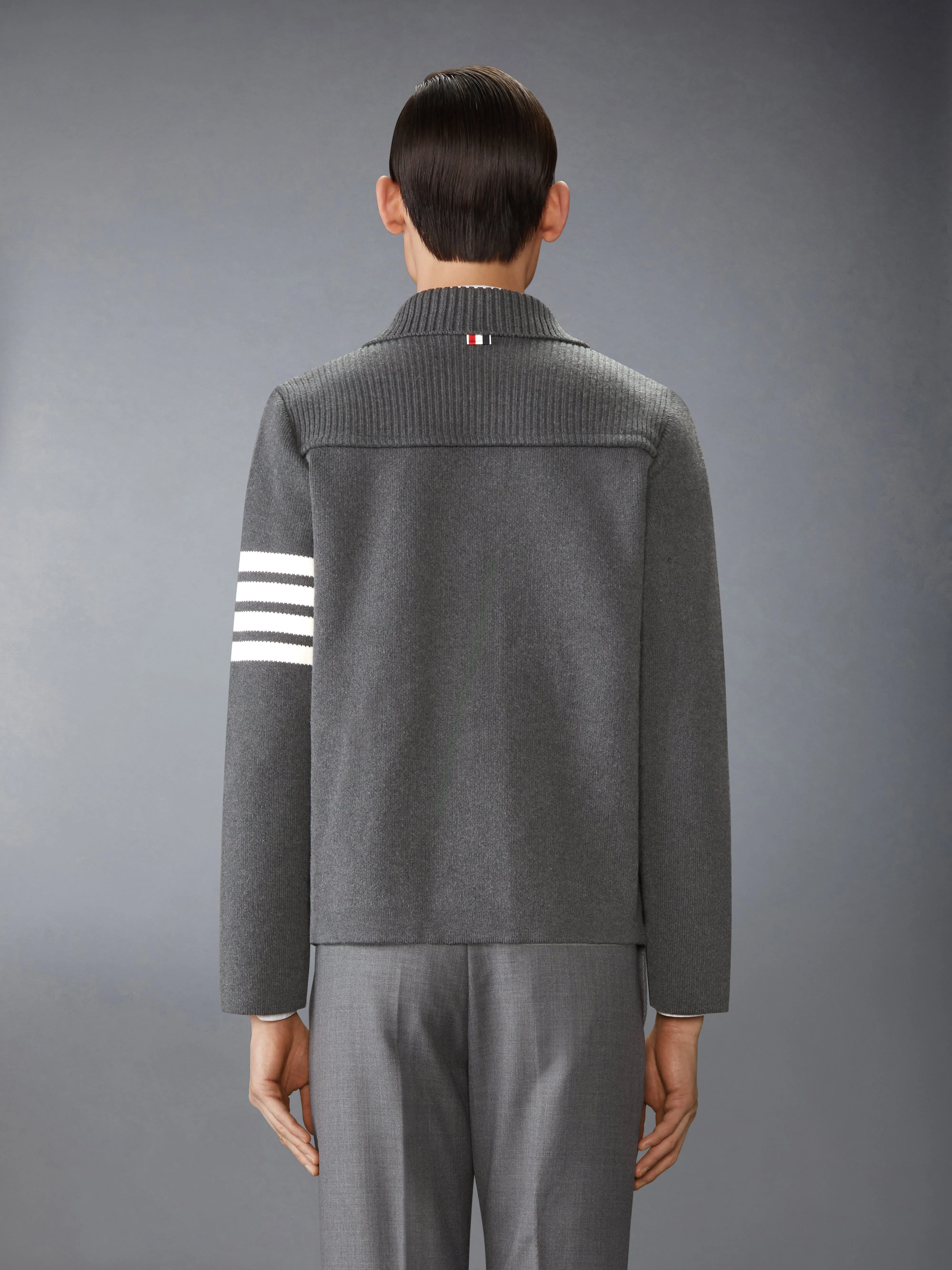 COTTON CASHMERE INTERLOCK 4-BAR POLO COLLAR JACKET sold by Thom Browne product image thumbnail 3