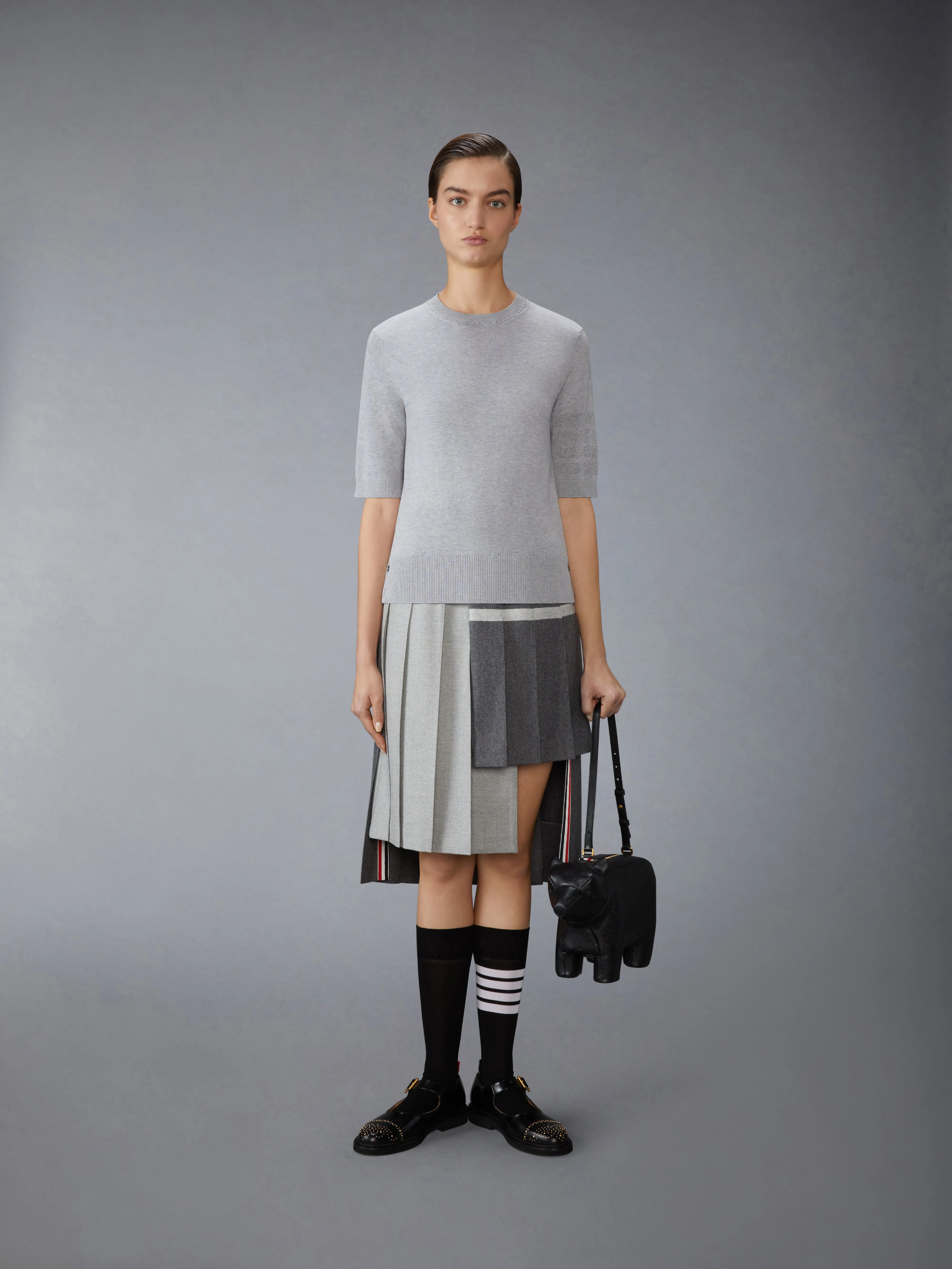 JERSEY STITCH POINTELLE 4-BAR TEE sold by Thom Browne product image thumbnail 3