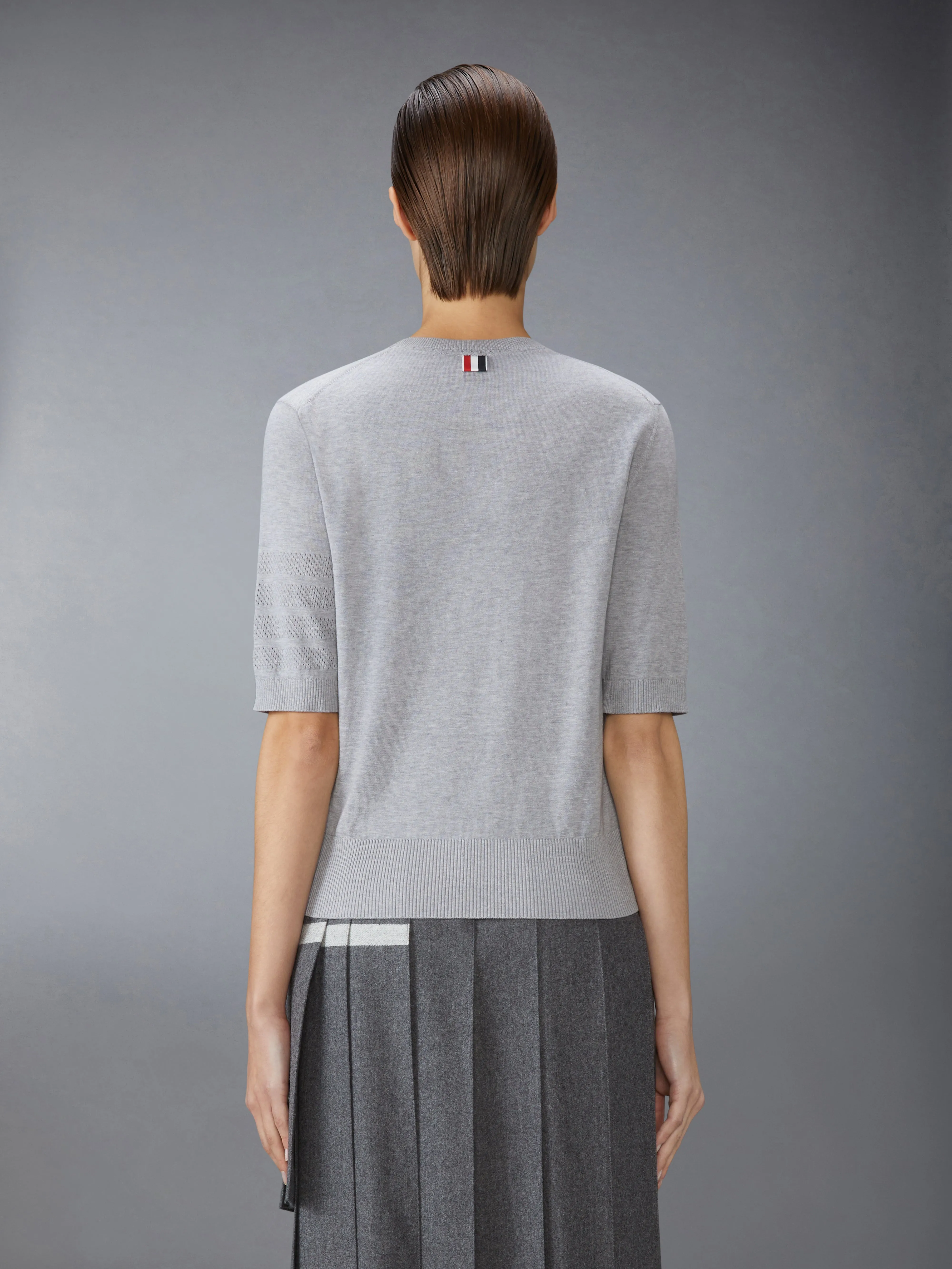 JERSEY STITCH POINTELLE 4-BAR TEE sold by Thom Browne product image thumbnail 2