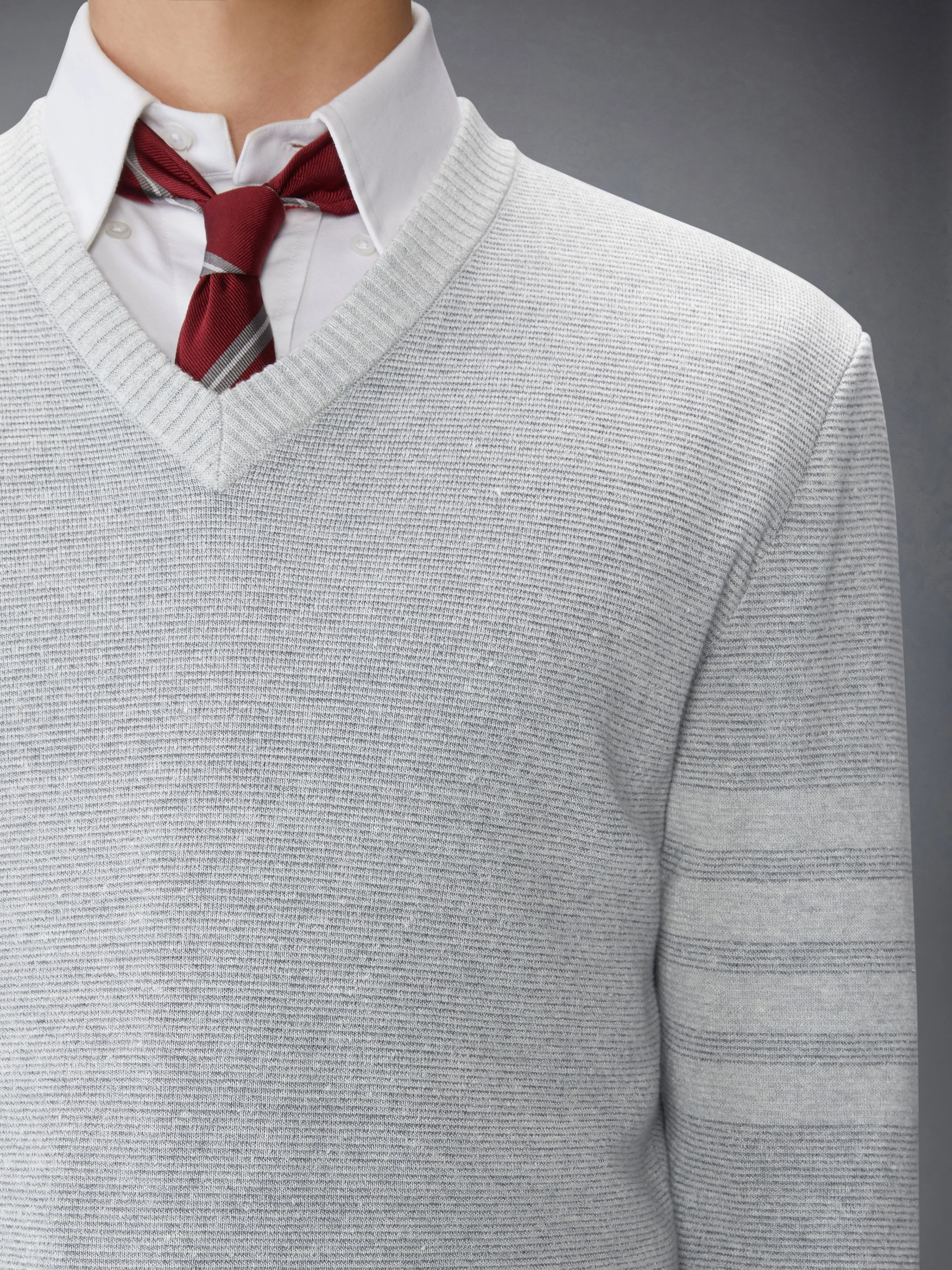 TEXTURED STRIPED STITCH 4-BAR RELAXED FIT V NECK PULLOVER sold by Thom Browne product image thumbnail 5