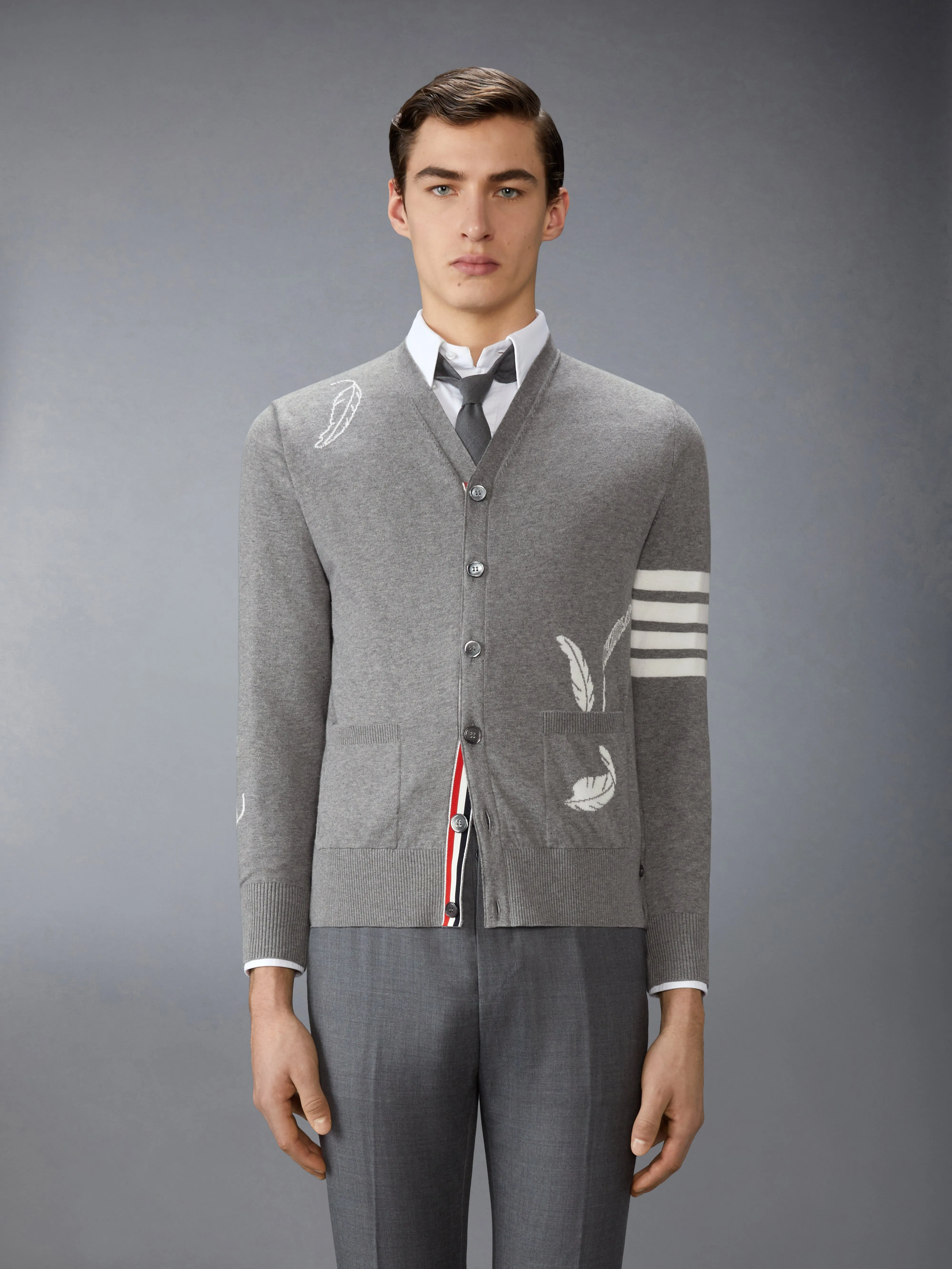 FEATHER INTARSIA 4-BAR CARDIGAN sold by Thom Browne