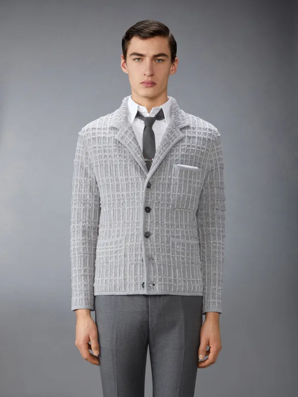 SEERSUCKER KNIT TWEED JACQUARD 4-BAR CARDIGAN sold by Thom Browne