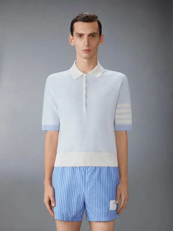TEXTURED STRIPED STITCH 4-BAR RELAXED FIT POLO sold by Thom Browne