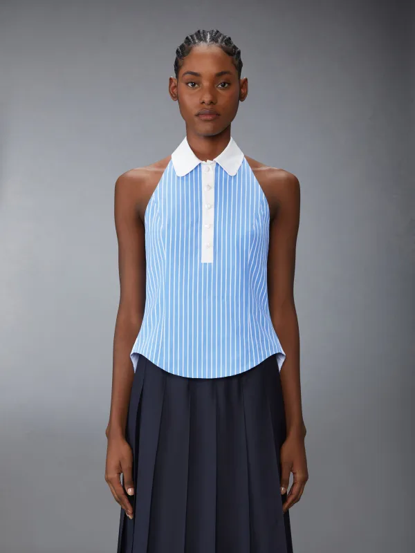 PINSTRIPE POPLIN POLO HALTER TOP sold by Thom Browne