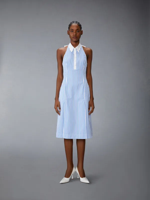 AWNING STRIPED POPLIN POLO HALTER DRESS sold by Thom Browne