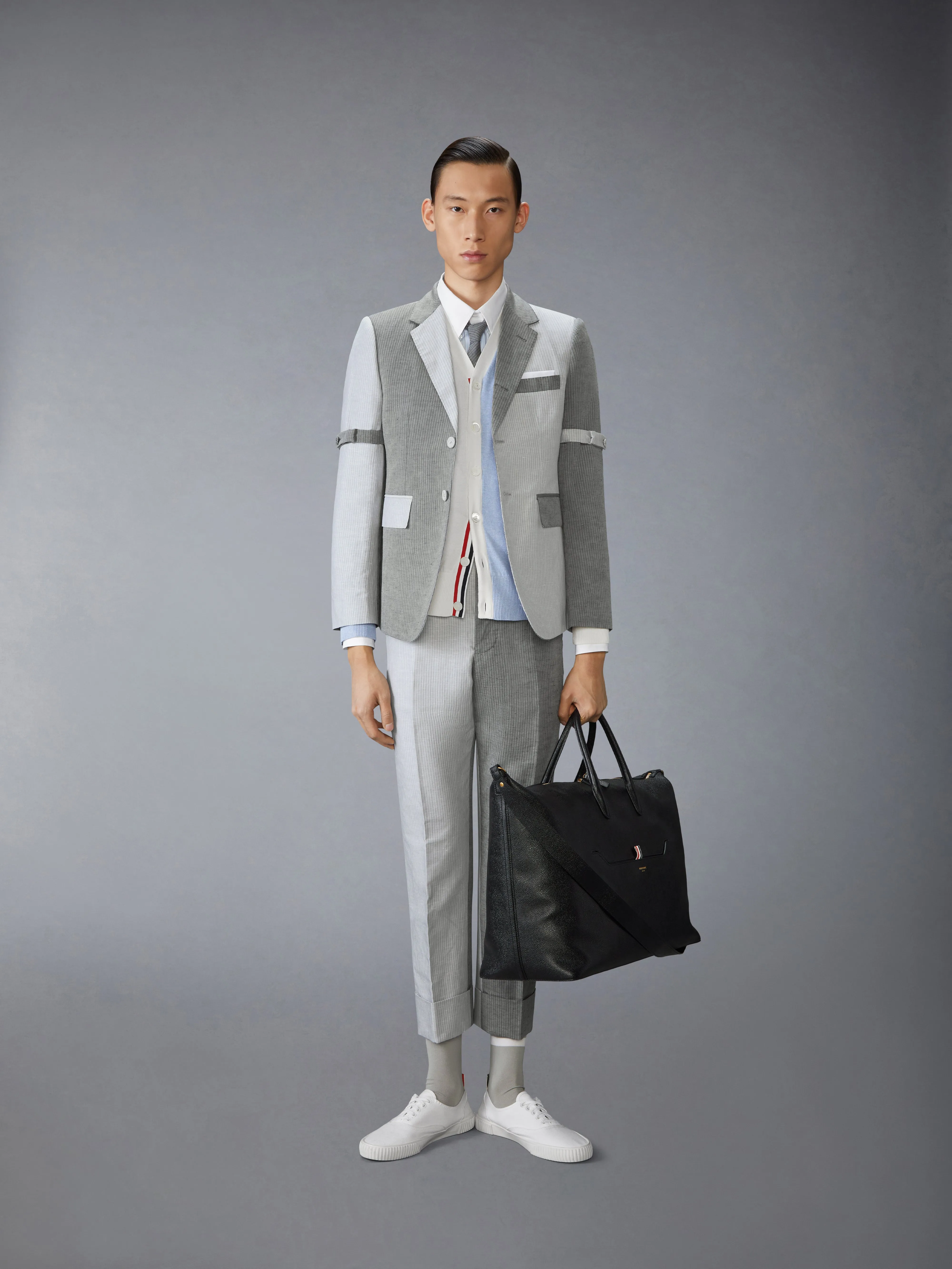 TONAL UNIVERSITY STRIPE LINEN COTTON TROUSER sold by Thom Browne product image thumbnail 3