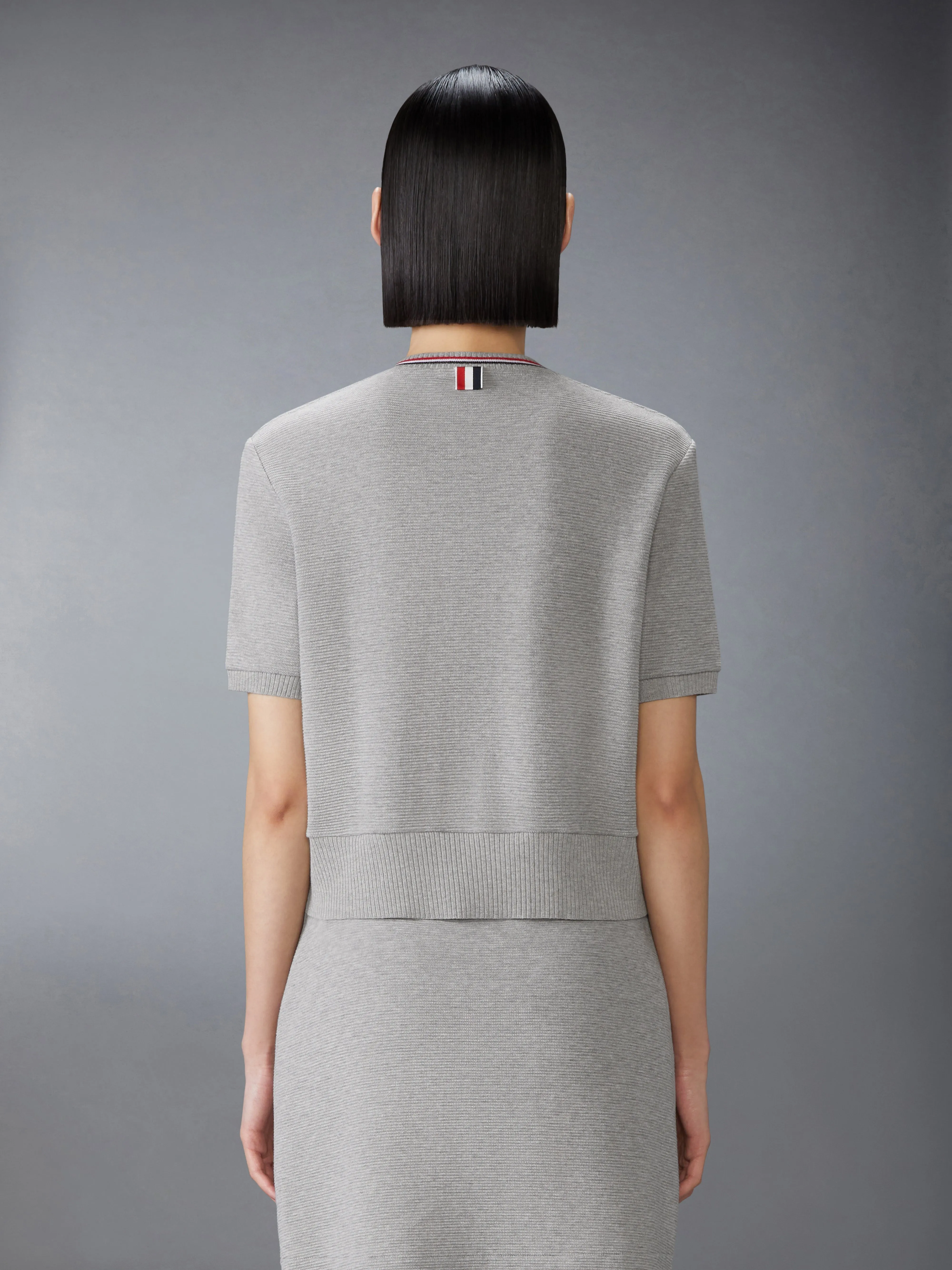 COTTON WAFFLE SHORT SLEEVE CARDIGAN sold by Thom Browne product image thumbnail 2