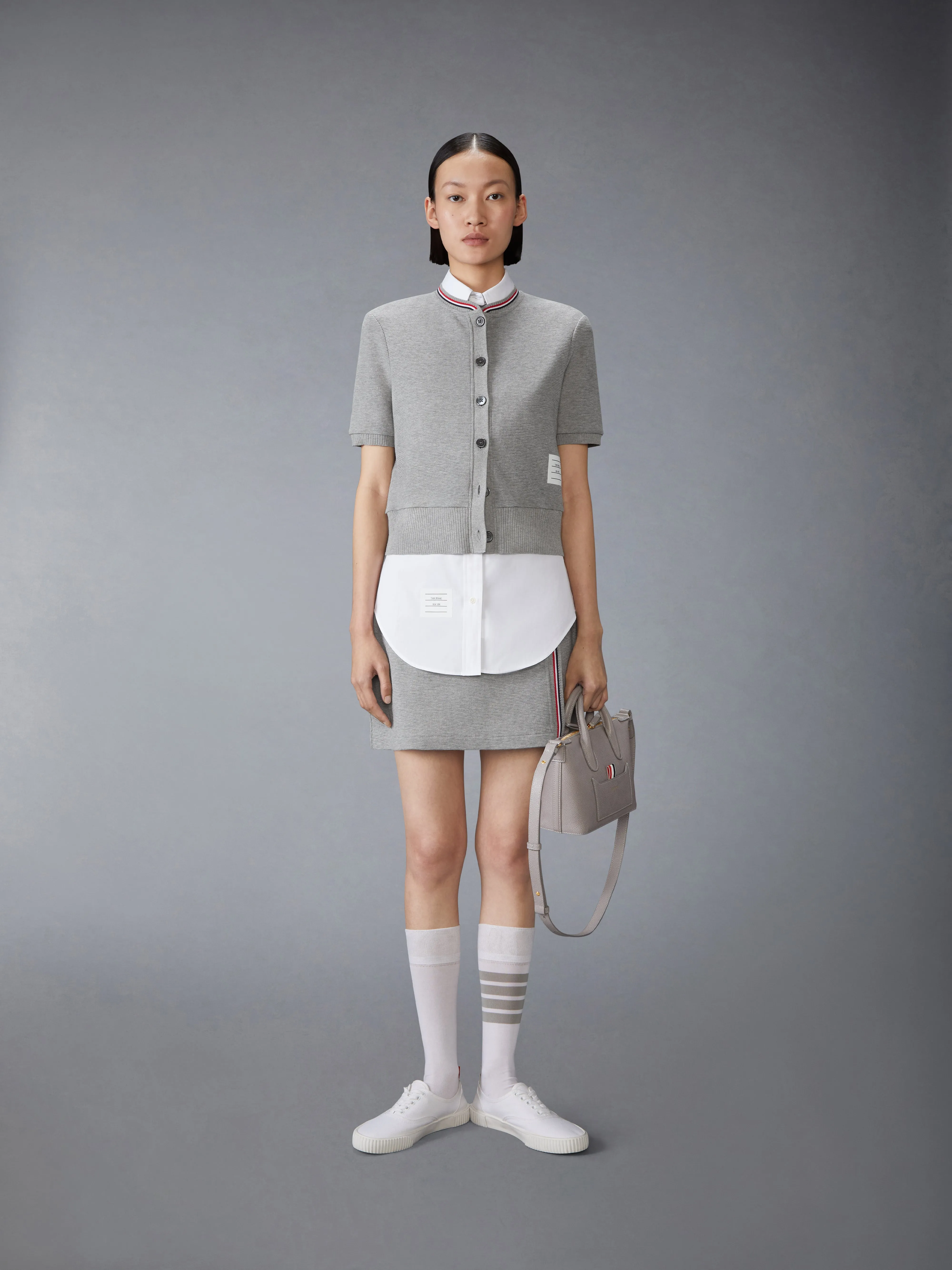 COTTON WAFFLE SHORT SLEEVE CARDIGAN sold by Thom Browne product image thumbnail 3