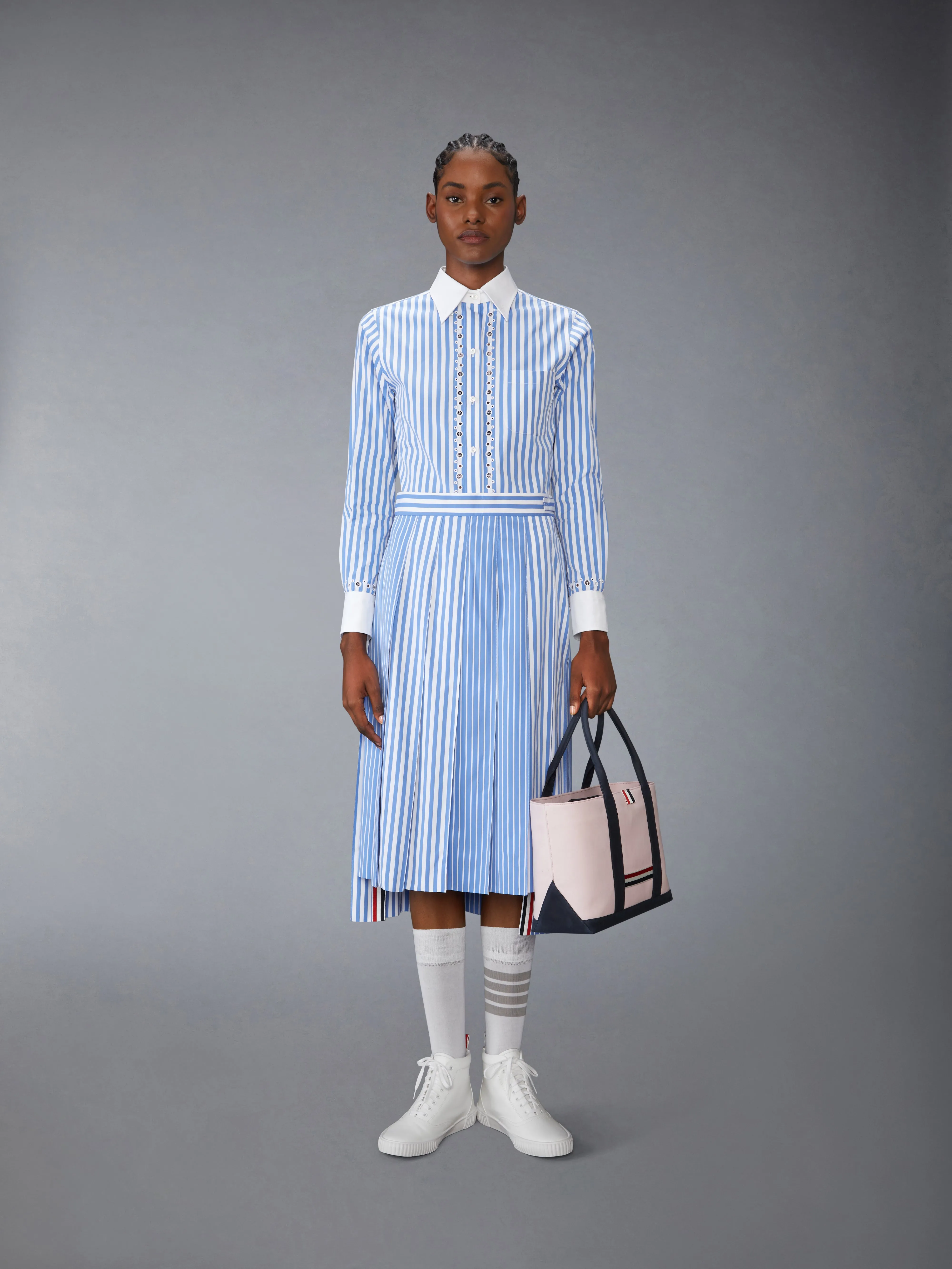 AWNING STRIPED POPLIN CLASSIC LONG SLEEVE SHIRT sold by Thom Browne product image thumbnail 4