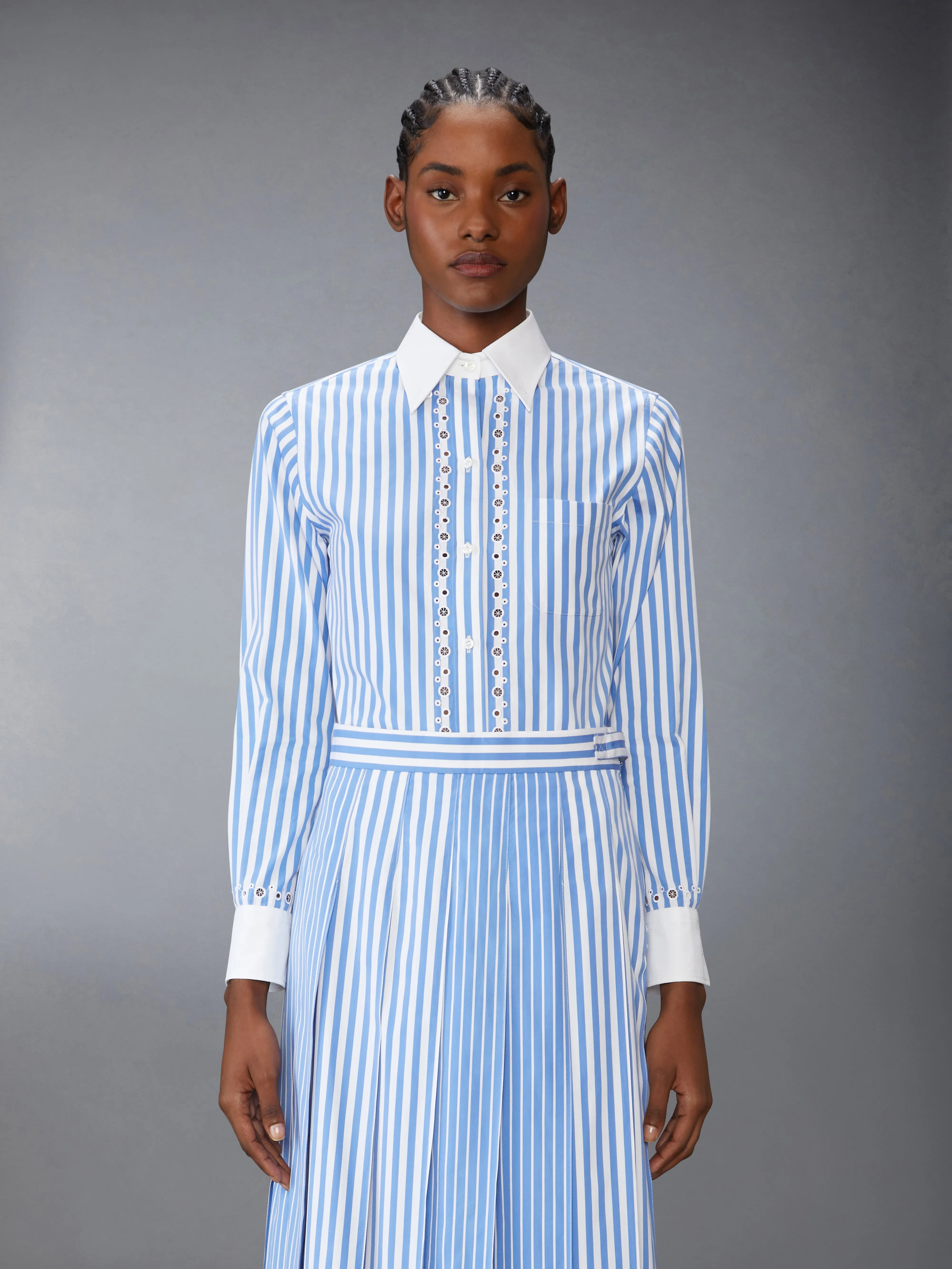 AWNING STRIPED POPLIN CLASSIC LONG SLEEVE SHIRT sold by Thom Browne