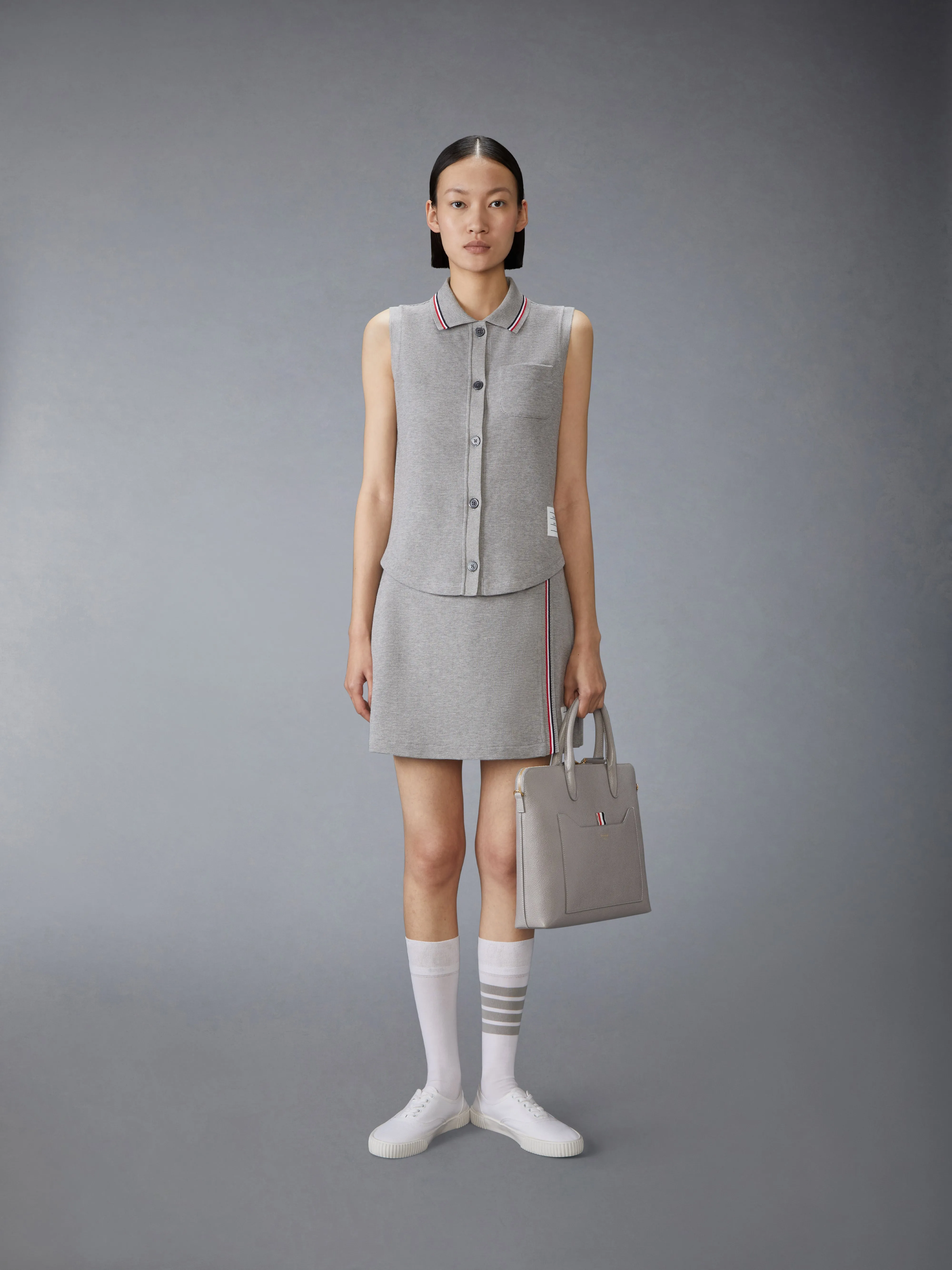 COTTON WAFFLE SLEEVELESS BUTTON SHIRT sold by Thom Browne product image thumbnail 3