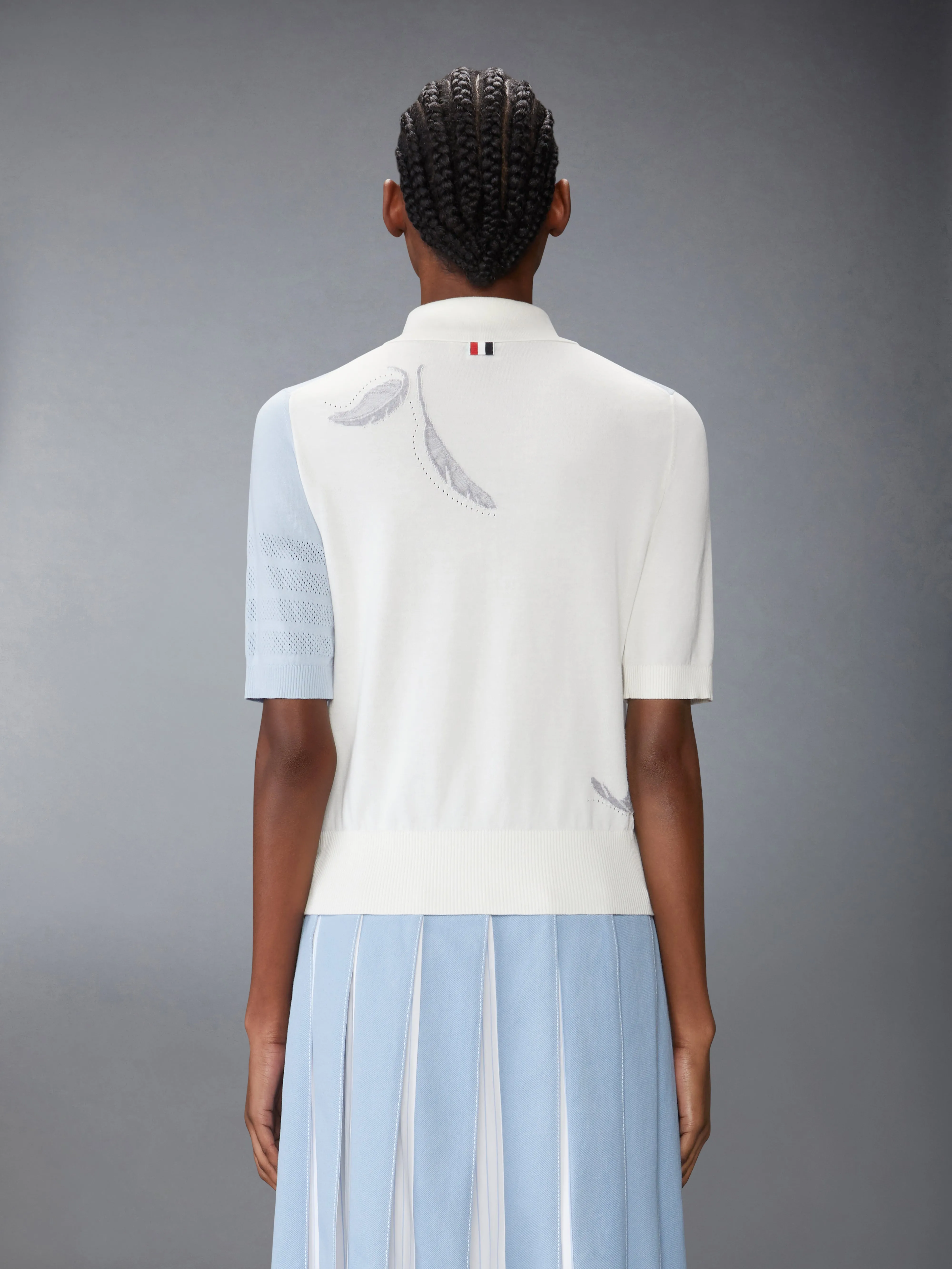 FUNMIX FEATHER INTARSIA POINTELLE 4 BAR POLO sold by Thom Browne product image thumbnail 2