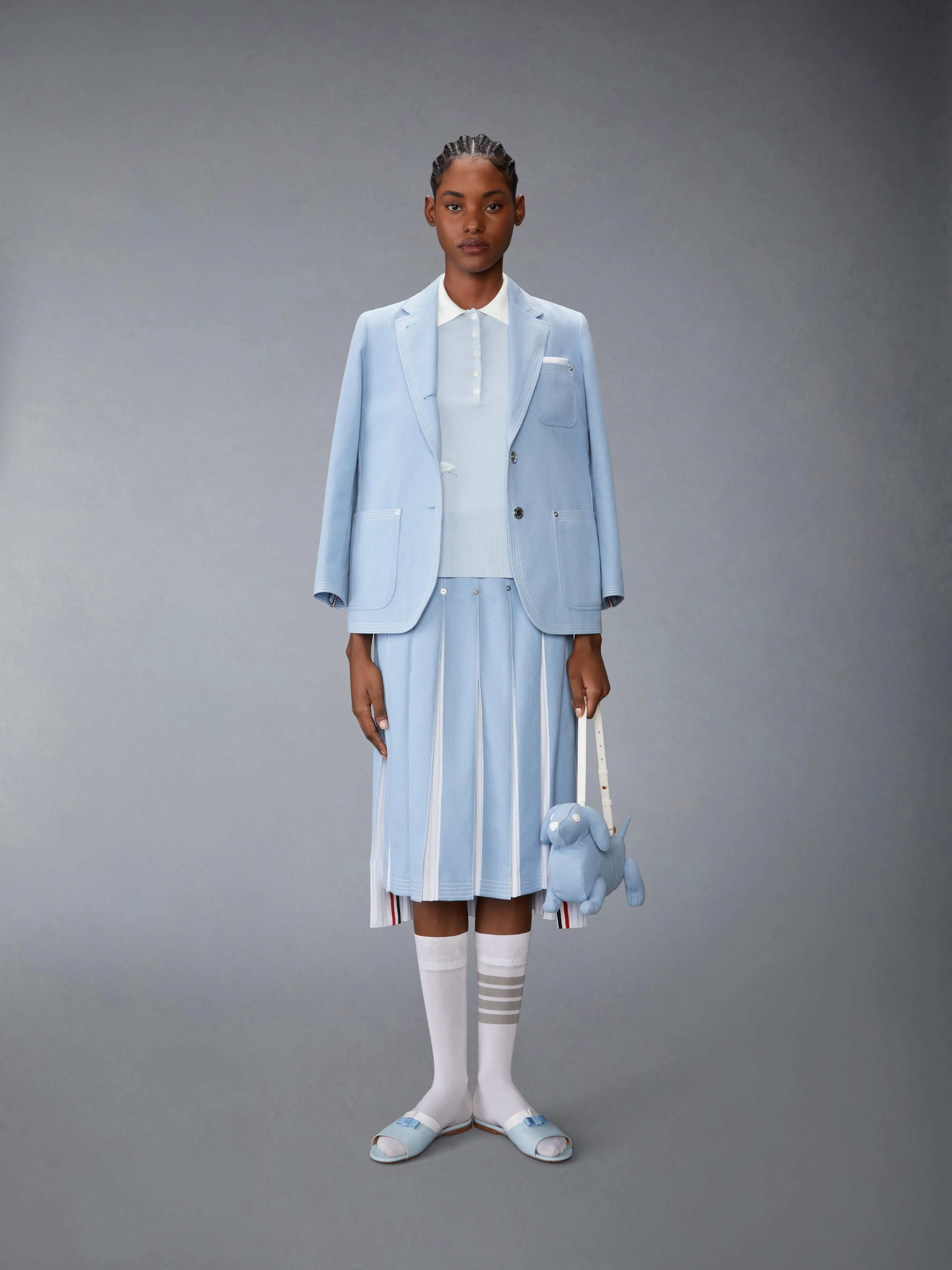 FUNMIX FEATHER INTARSIA POINTELLE 4 BAR POLO sold by Thom Browne product image thumbnail 3