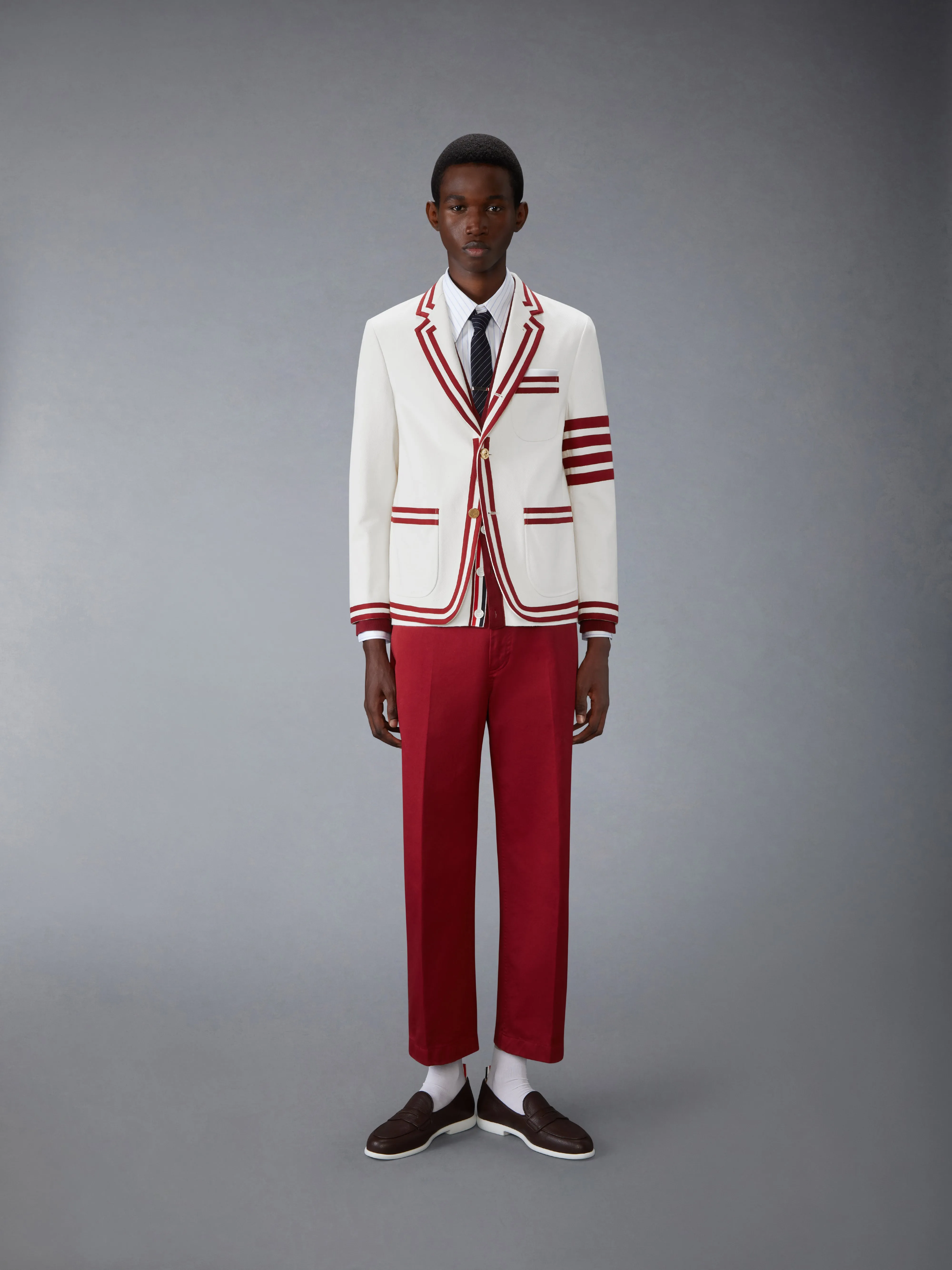 MILANO STITCH 4-BAR V NECK RUGBY FIT CARDIGAN sold by Thom Browne product image thumbnail 3