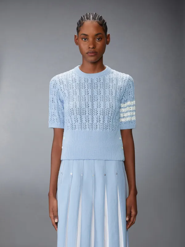 POINTELLE CABLE STITCH 4-BAR TEE sold by Thom Browne