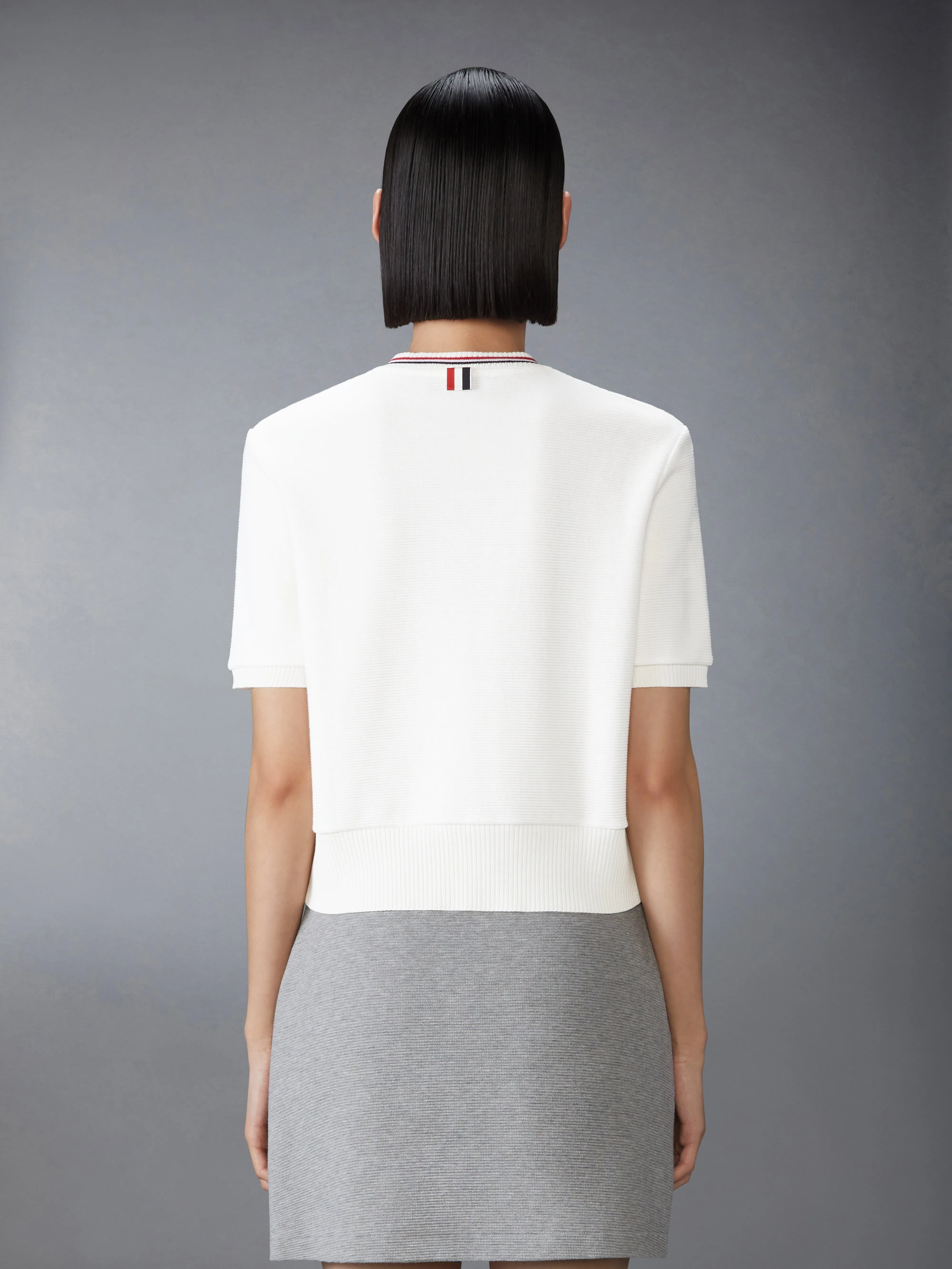 COTTON WAFFLE SHORT SLEEVE CARDIGAN sold by Thom Browne product image thumbnail 2