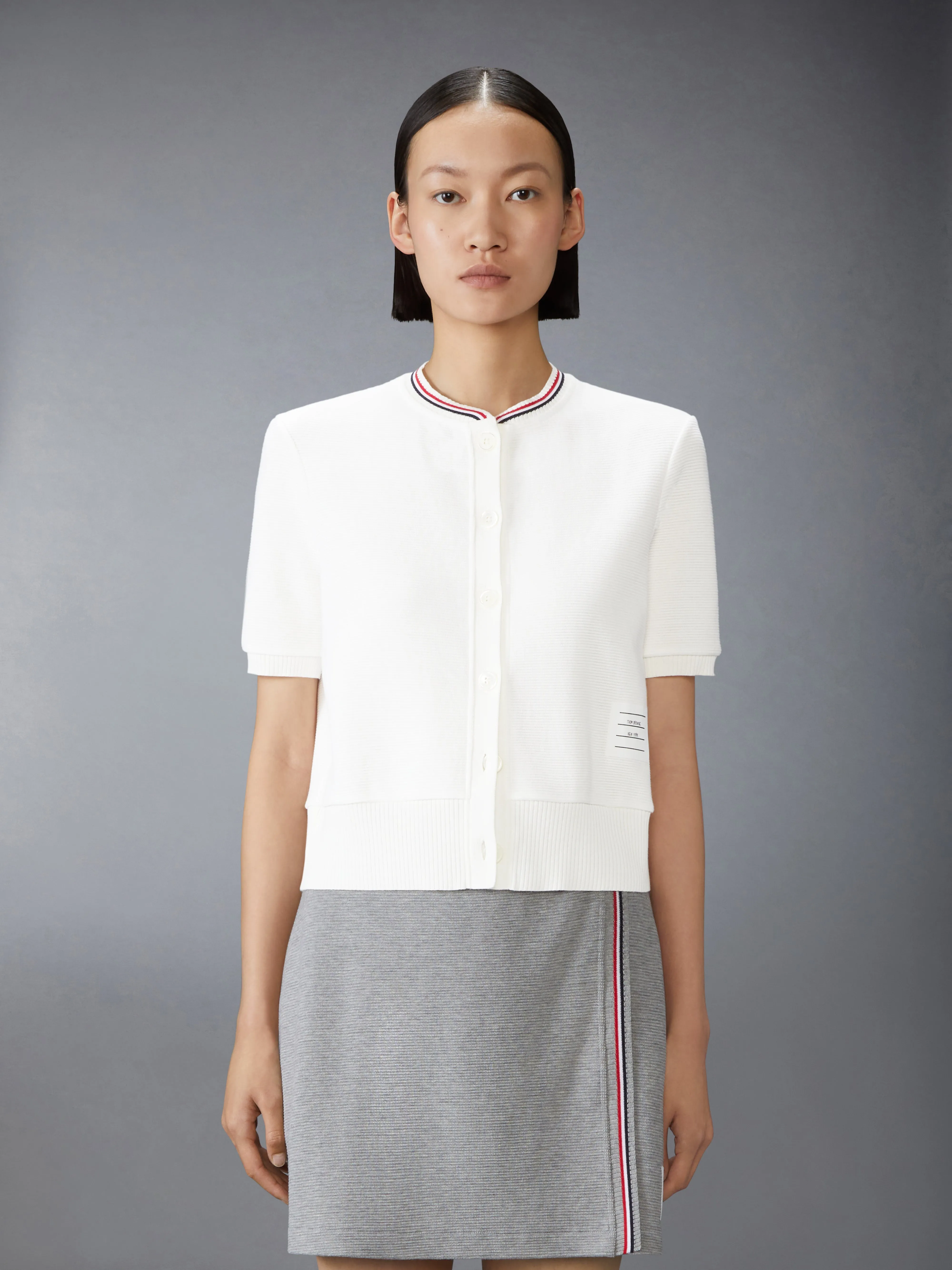 COTTON WAFFLE SHORT SLEEVE CARDIGAN sold by Thom Browne