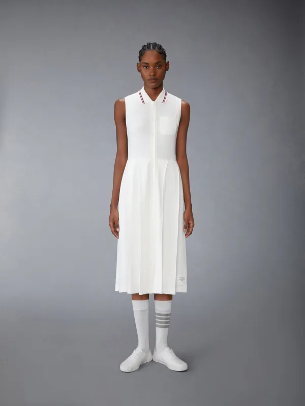 COTTON WAFFLE PLEATED POLO DRESS sold by Thom Browne