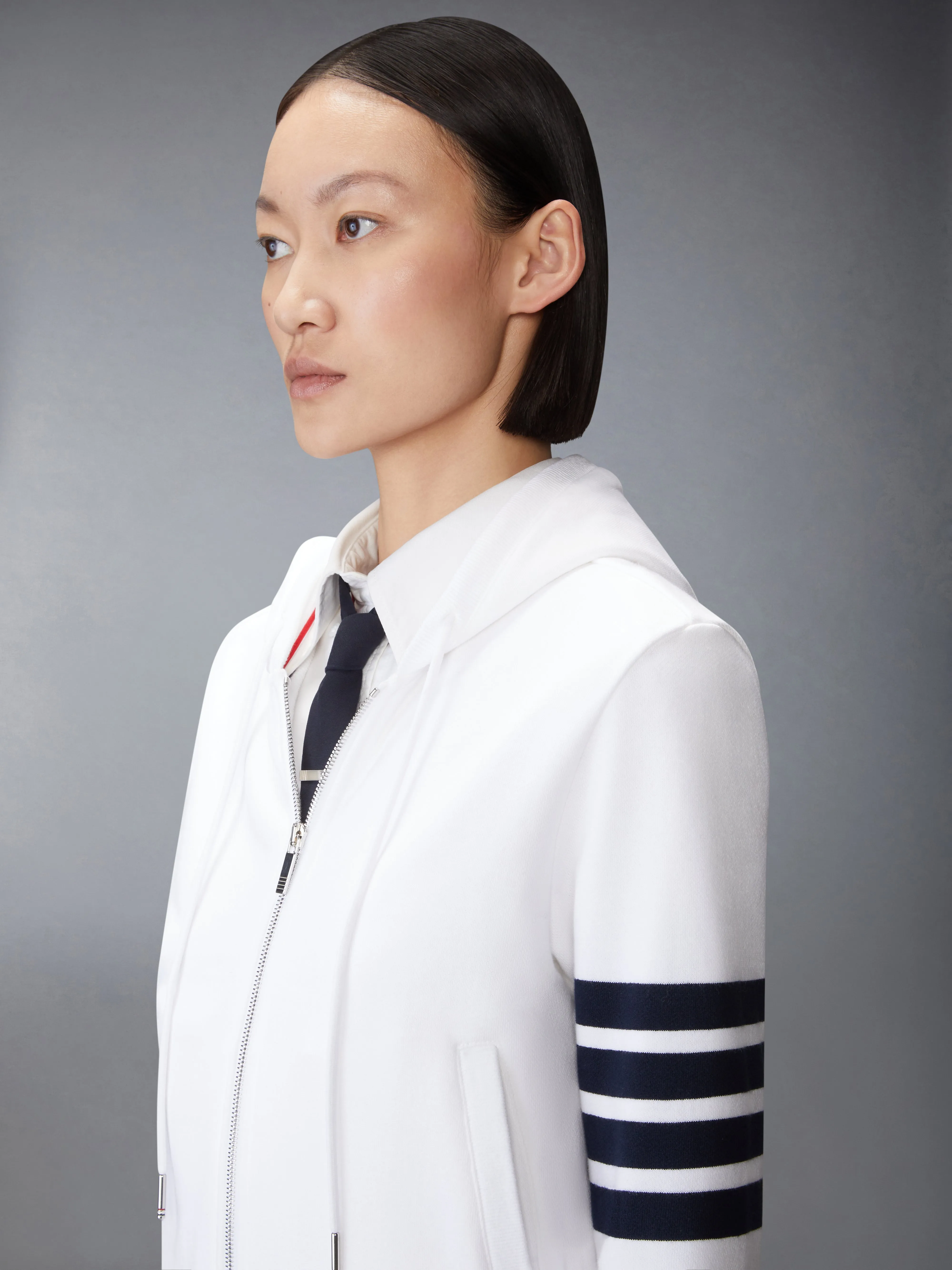 CLASSIC LOOPBACK 4-BAR ZIP UP HOODIE sold by Thom Browne product image thumbnail 5