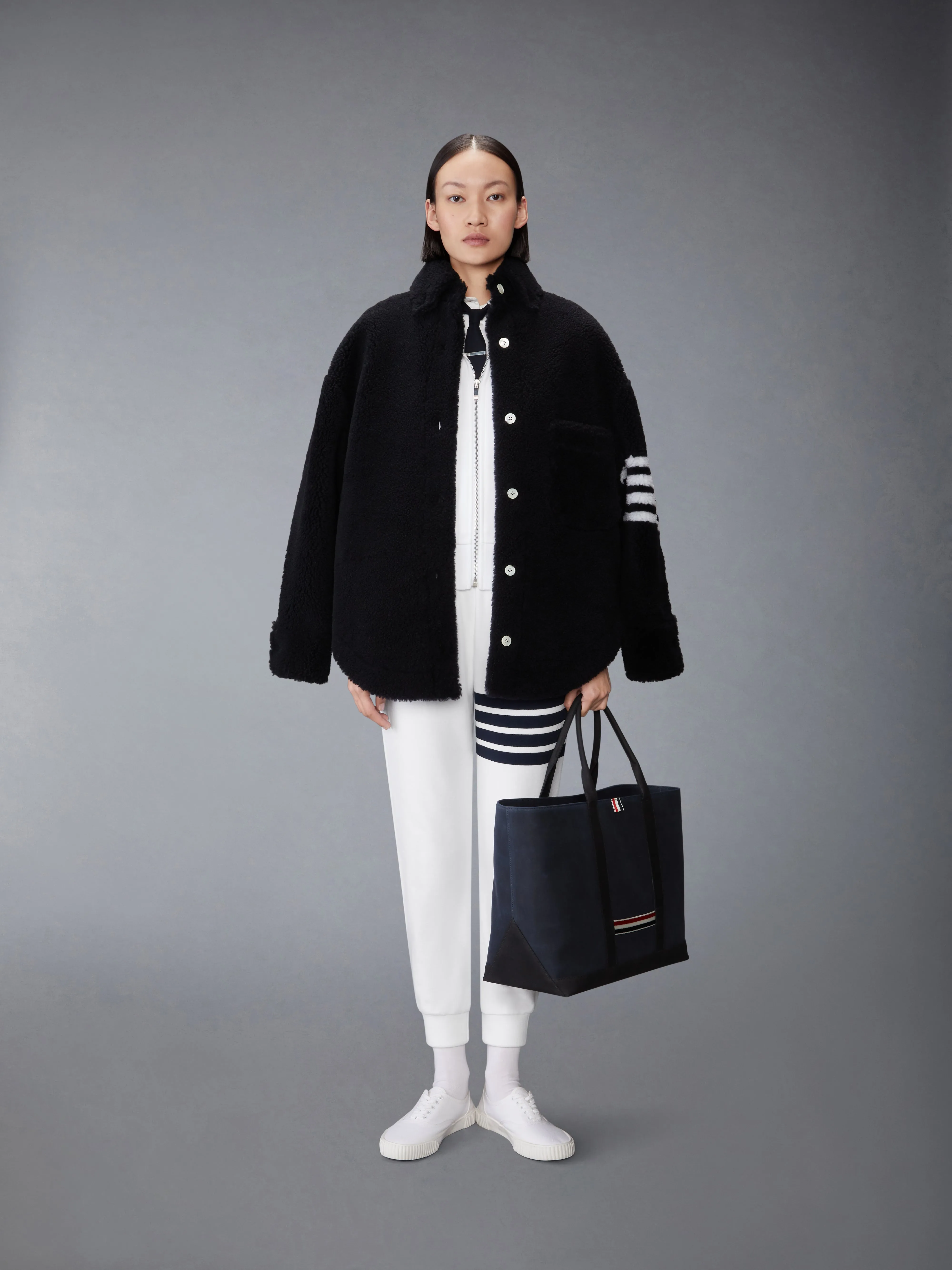 CLASSIC LOOPBACK 4-BAR ZIP UP HOODIE sold by Thom Browne product image thumbnail 3