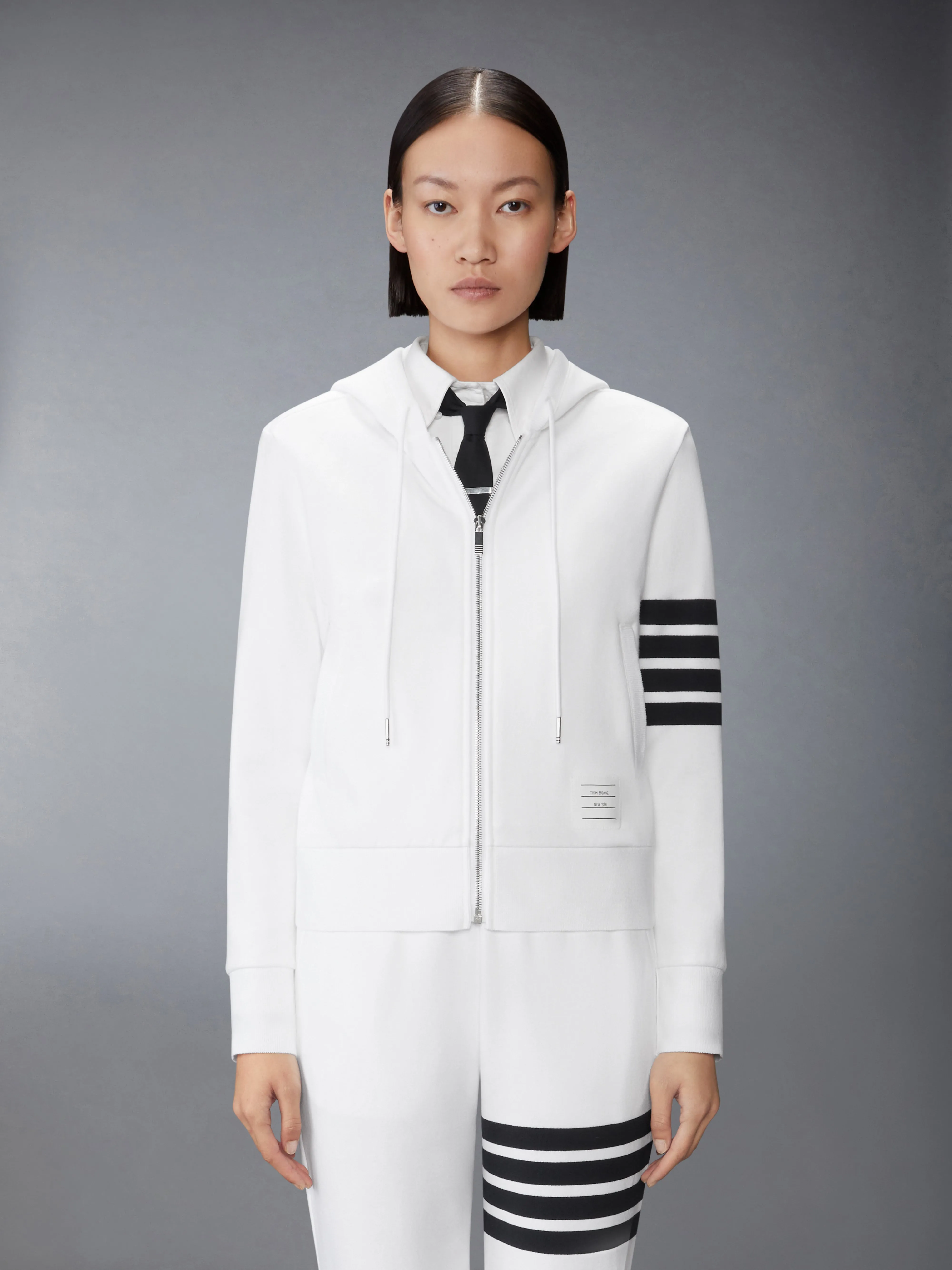 CLASSIC LOOPBACK 4-BAR ZIP UP HOODIE sold by Thom Browne