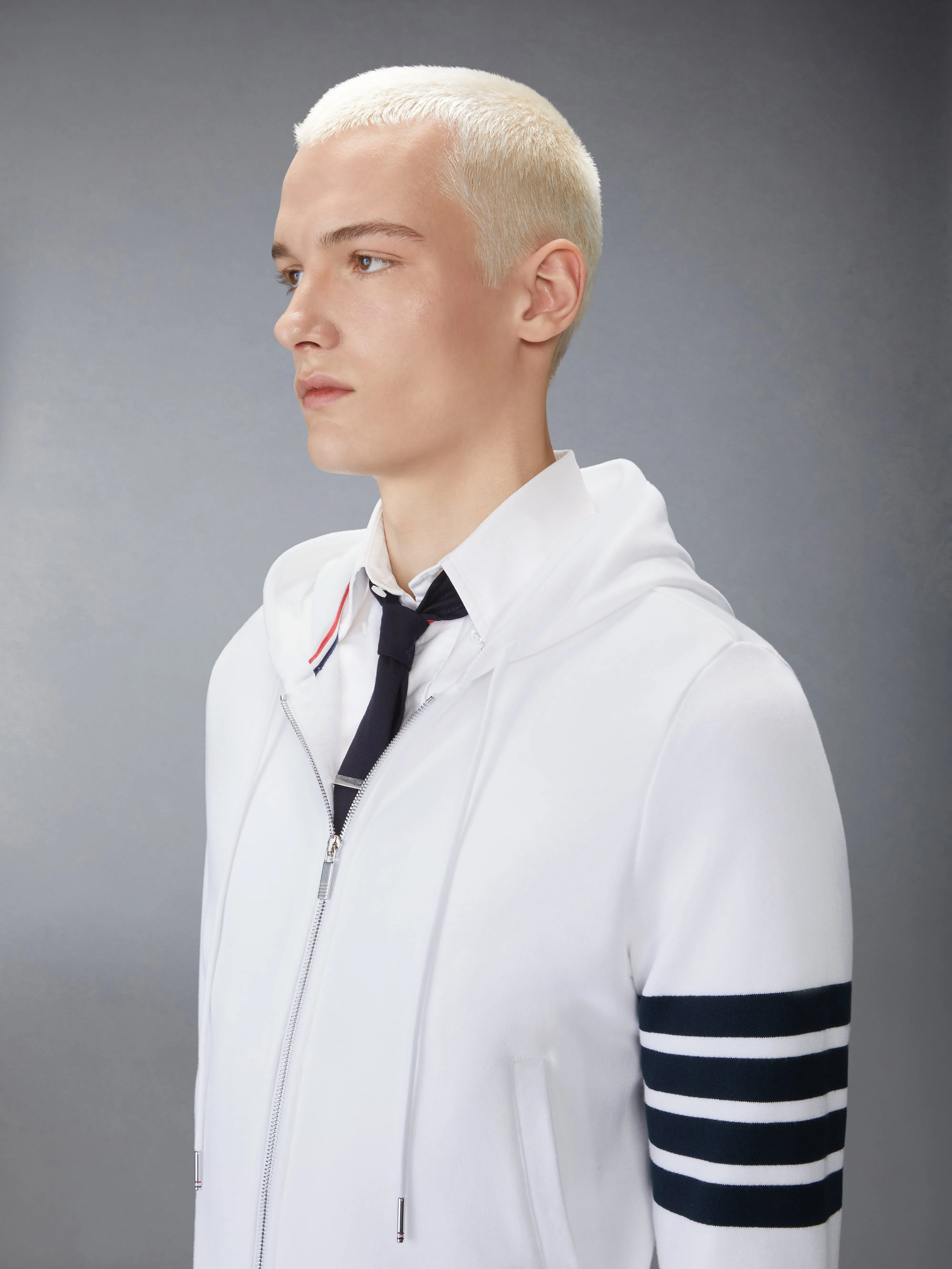 CLASSIC LOOPBACK 4-BAR ZIP UP HOODIE sold by Thom Browne product image thumbnail 5