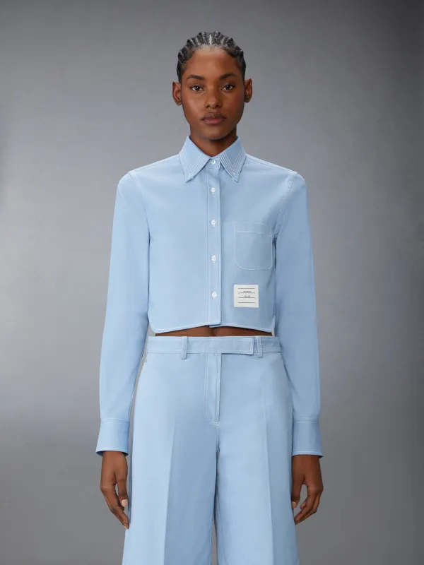 DENIM CLASSIC CROPPED LONG SLEEVE SHIRT sold by Thom Browne