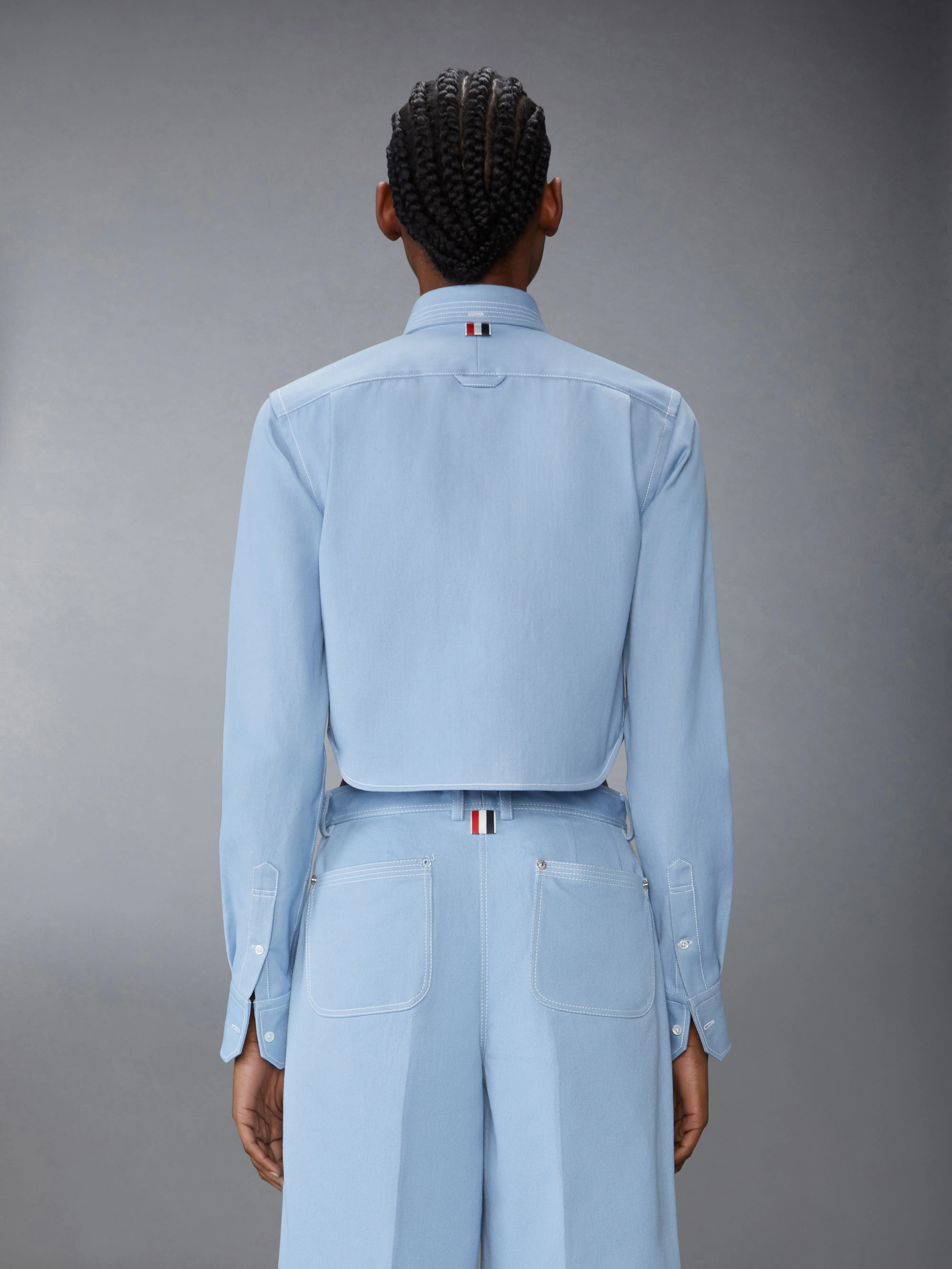 DENIM CLASSIC CROPPED LONG SLEEVE SHIRT sold by Thom Browne product image thumbnail 2