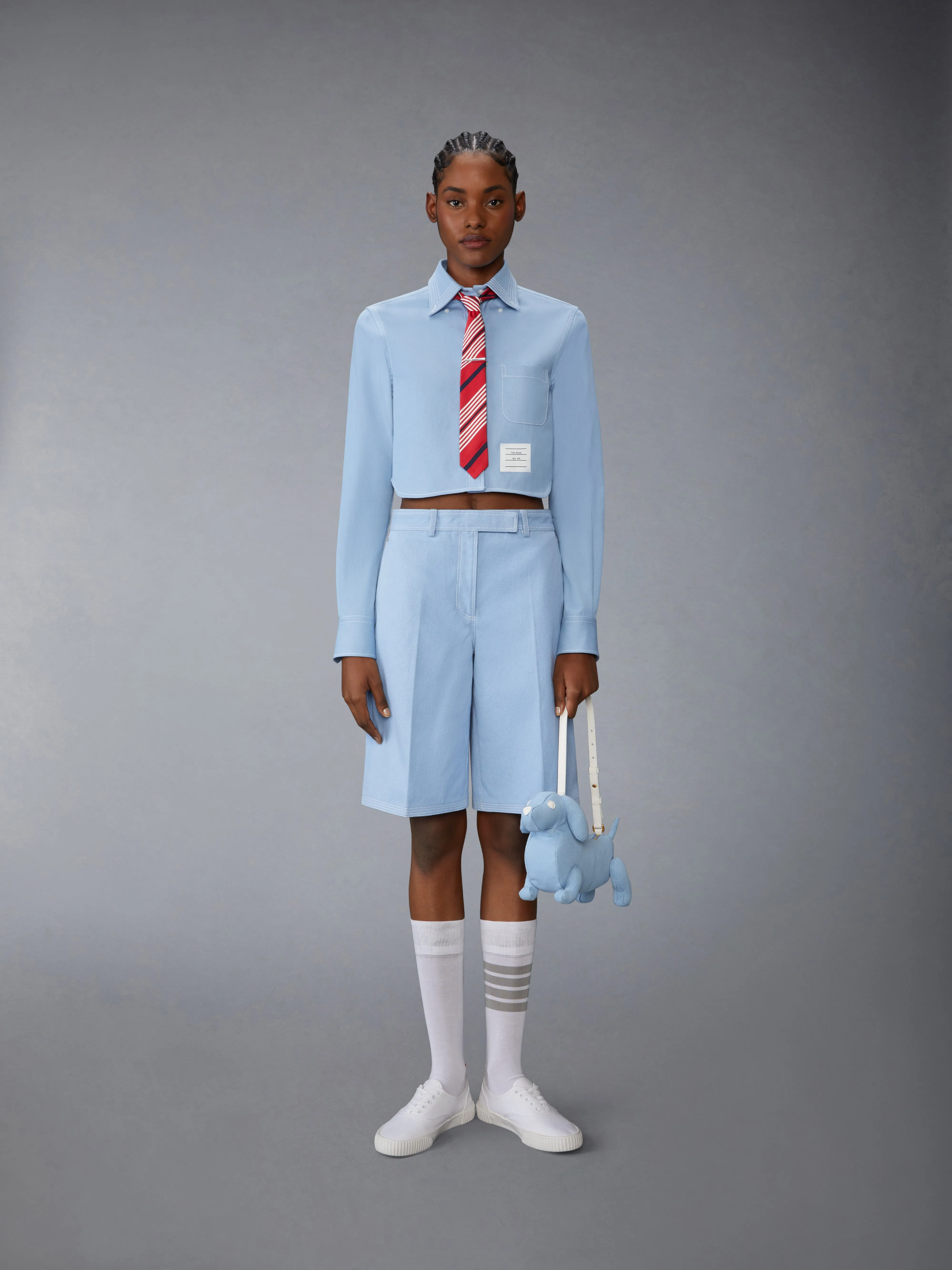 DENIM CLASSIC CROPPED LONG SLEEVE SHIRT sold by Thom Browne product image thumbnail 3