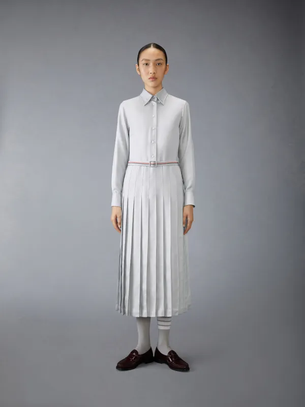 SILK TWILL BELTED DRESS sold by Thom Browne