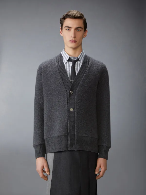 WOOL FLEECE OVERSIZED V NECK CARDIGAN sold by Thom Browne