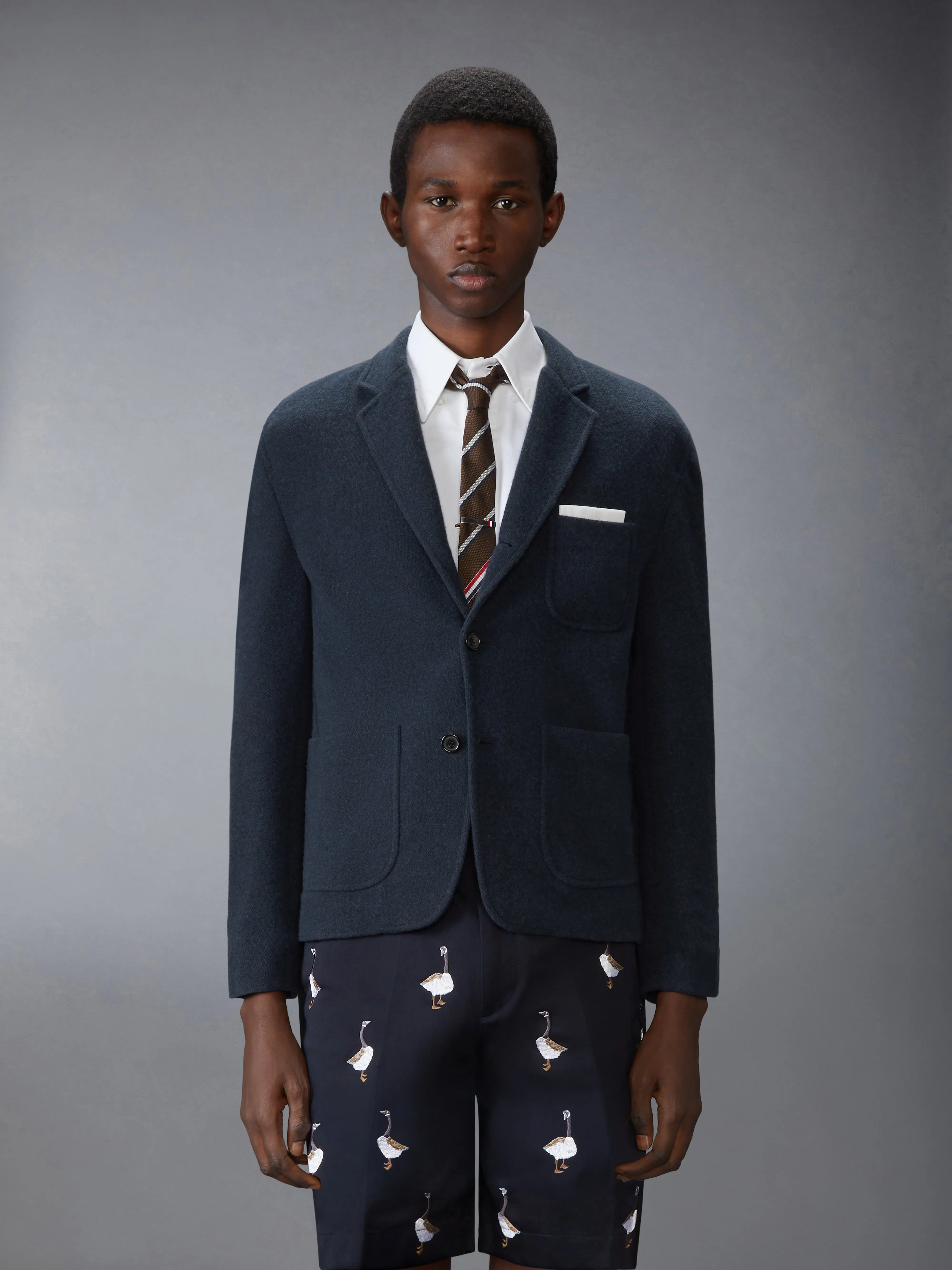 WOOL SILK PIQUE SACK JACKET sold by Thom Browne