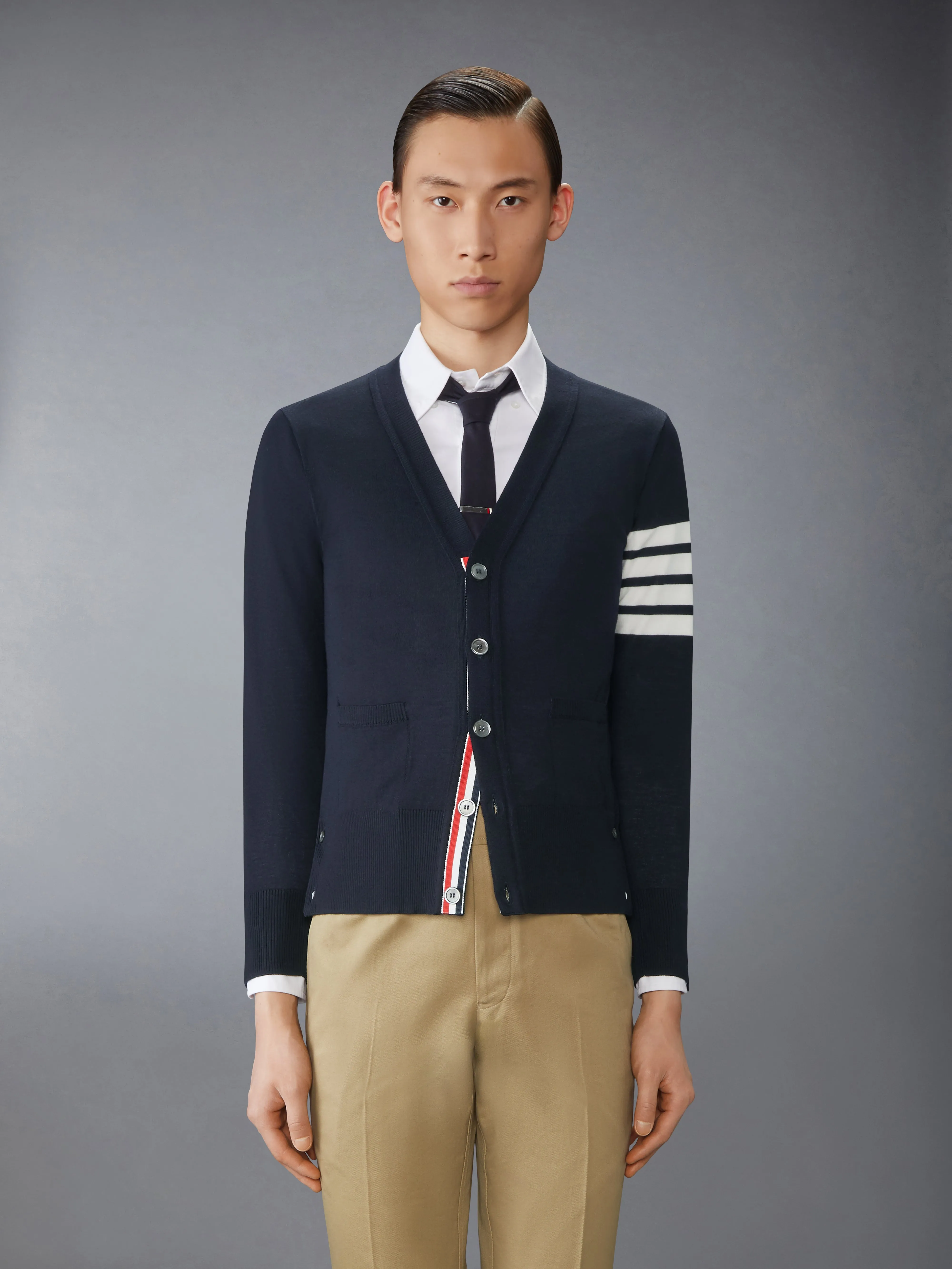 FINE MERINO WOOL 4-BAR CLASSIC CARDIGAN sold by Thom Browne