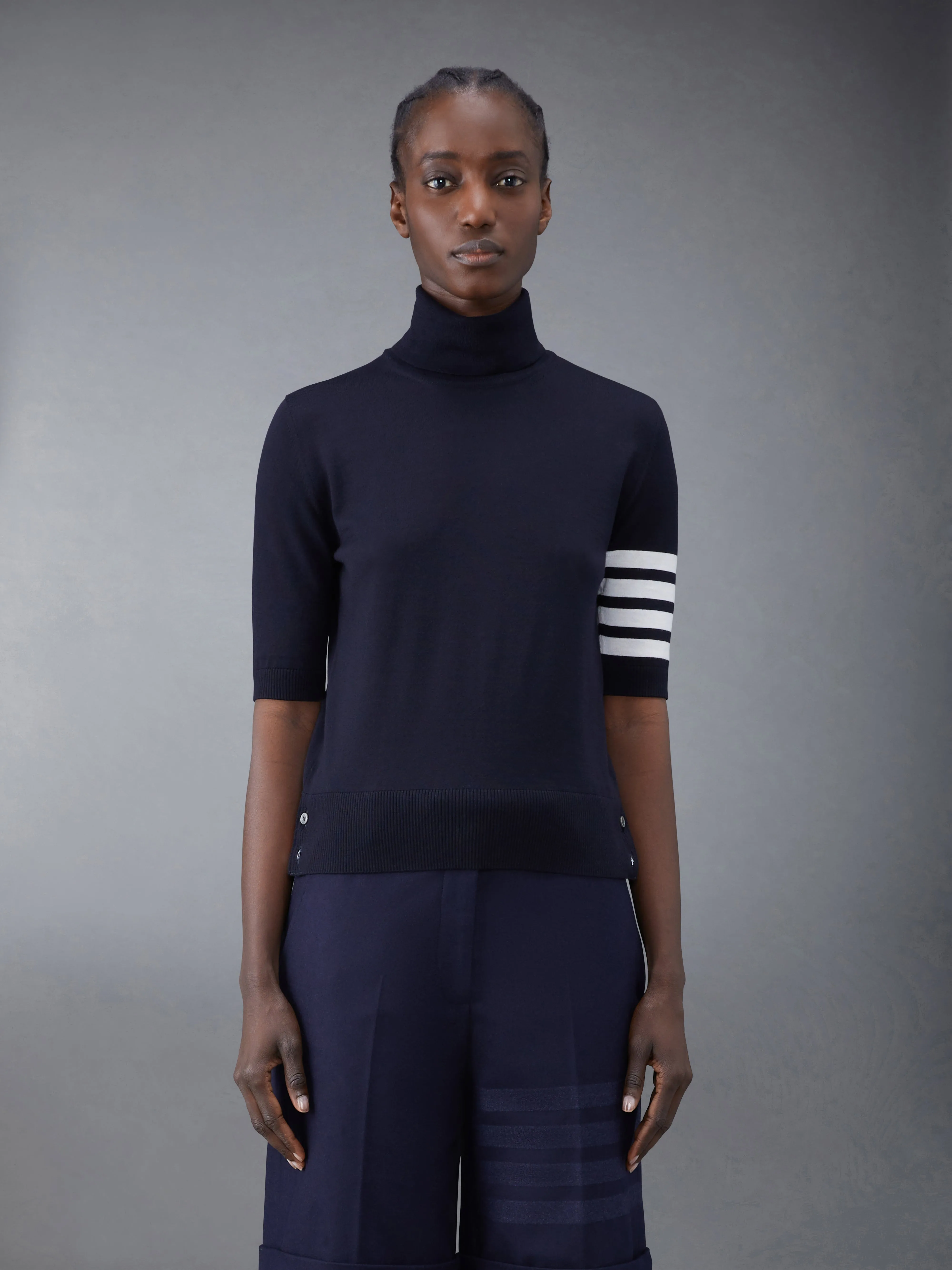 FINE MERINO WOOL 4-BAR TURTLENECK sold by Thom Browne