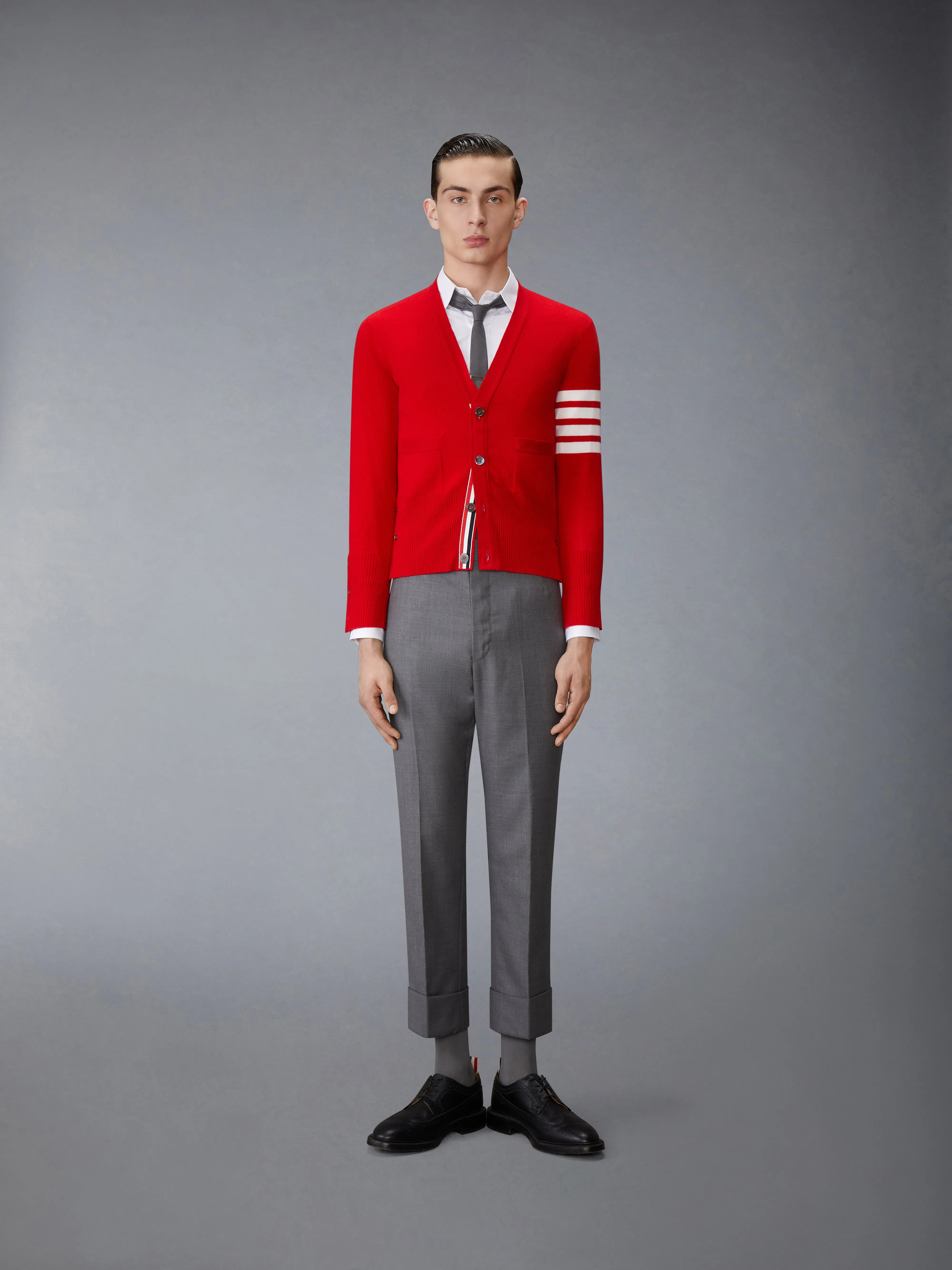 CLASSIC CASHMERE 4-BAR V-NECK CARDIGAN sold by Thom Browne product image thumbnail 3