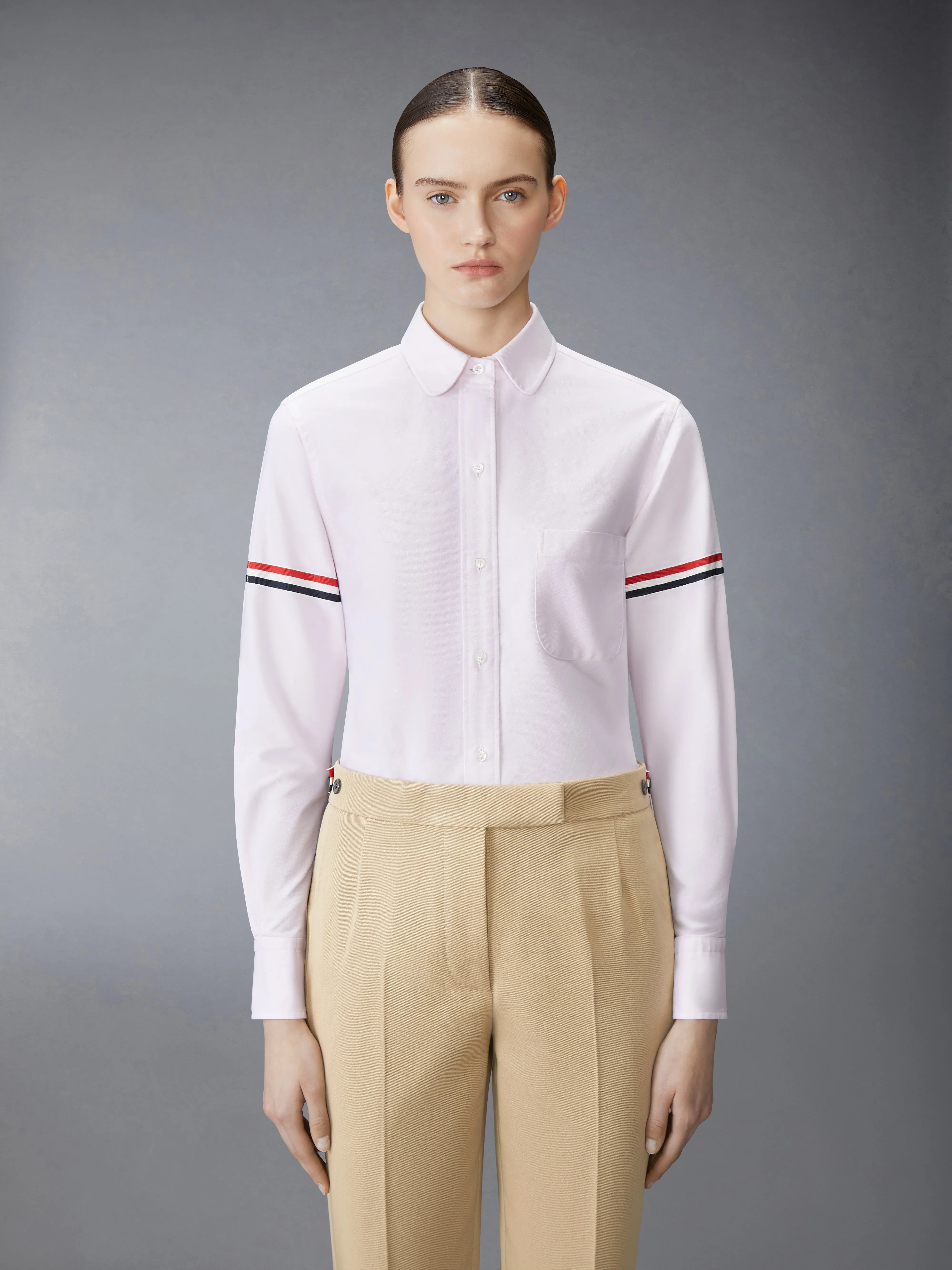 OXFORD ARMBAND ROUND COLLAR SHIRT sold by Thom Browne