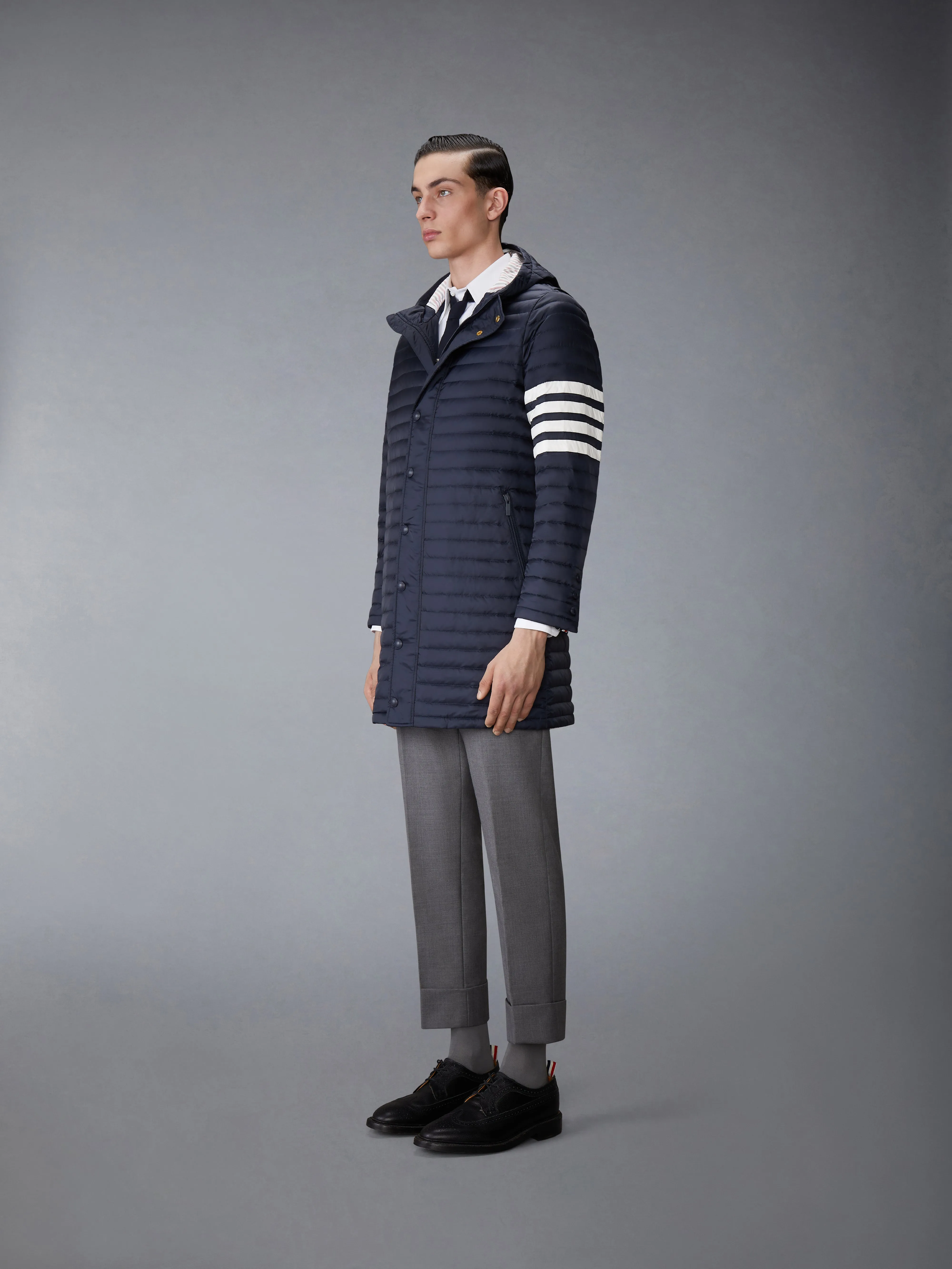 MATTE NYLON DOWN FILL QUILTED 4-BAR COAT sold by Thom Browne product image thumbnail 2