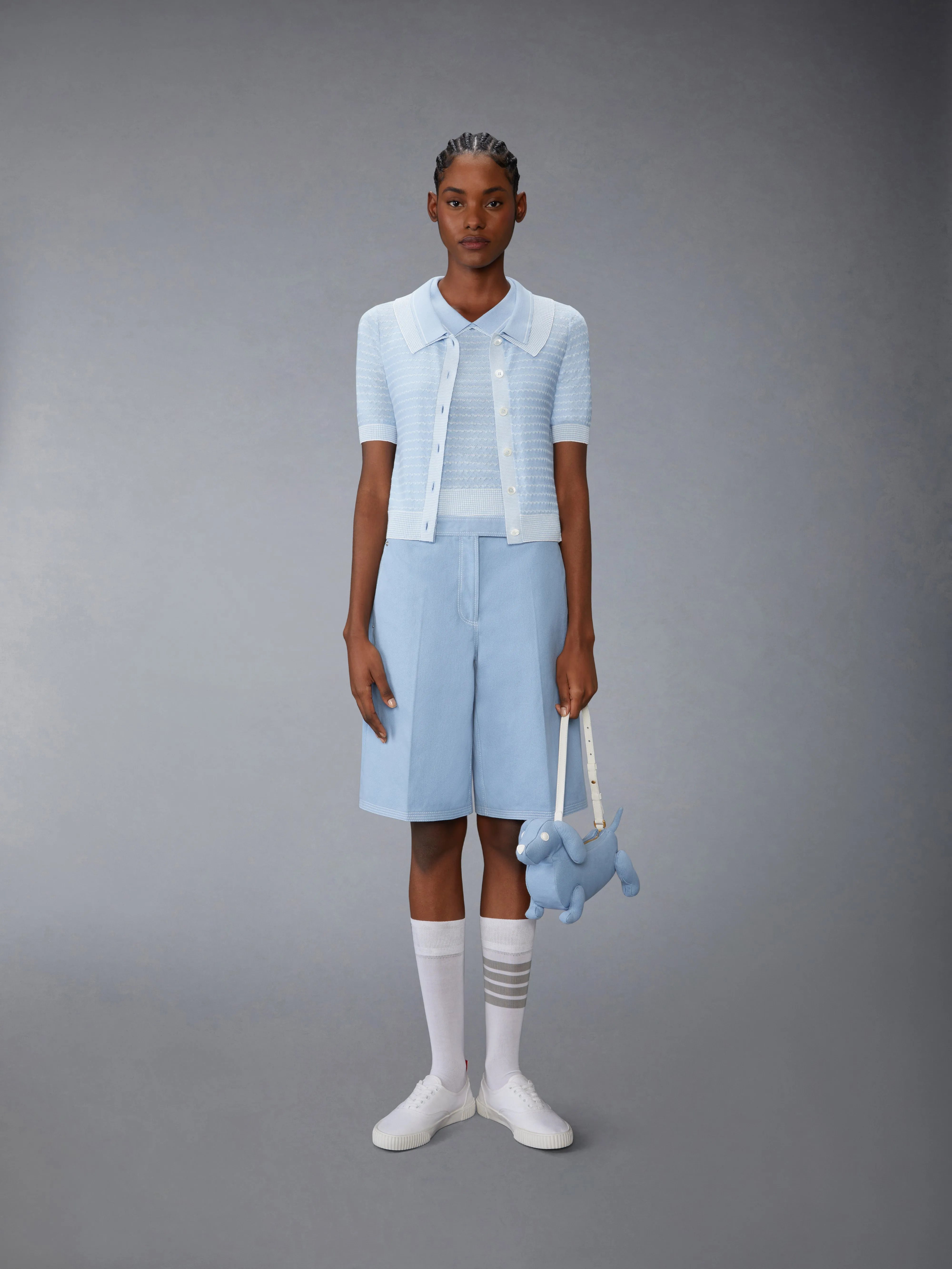 STRIPED TUCK STITCH SHORT SLEEVE CARDIGAN sold by Thom Browne product image thumbnail 3