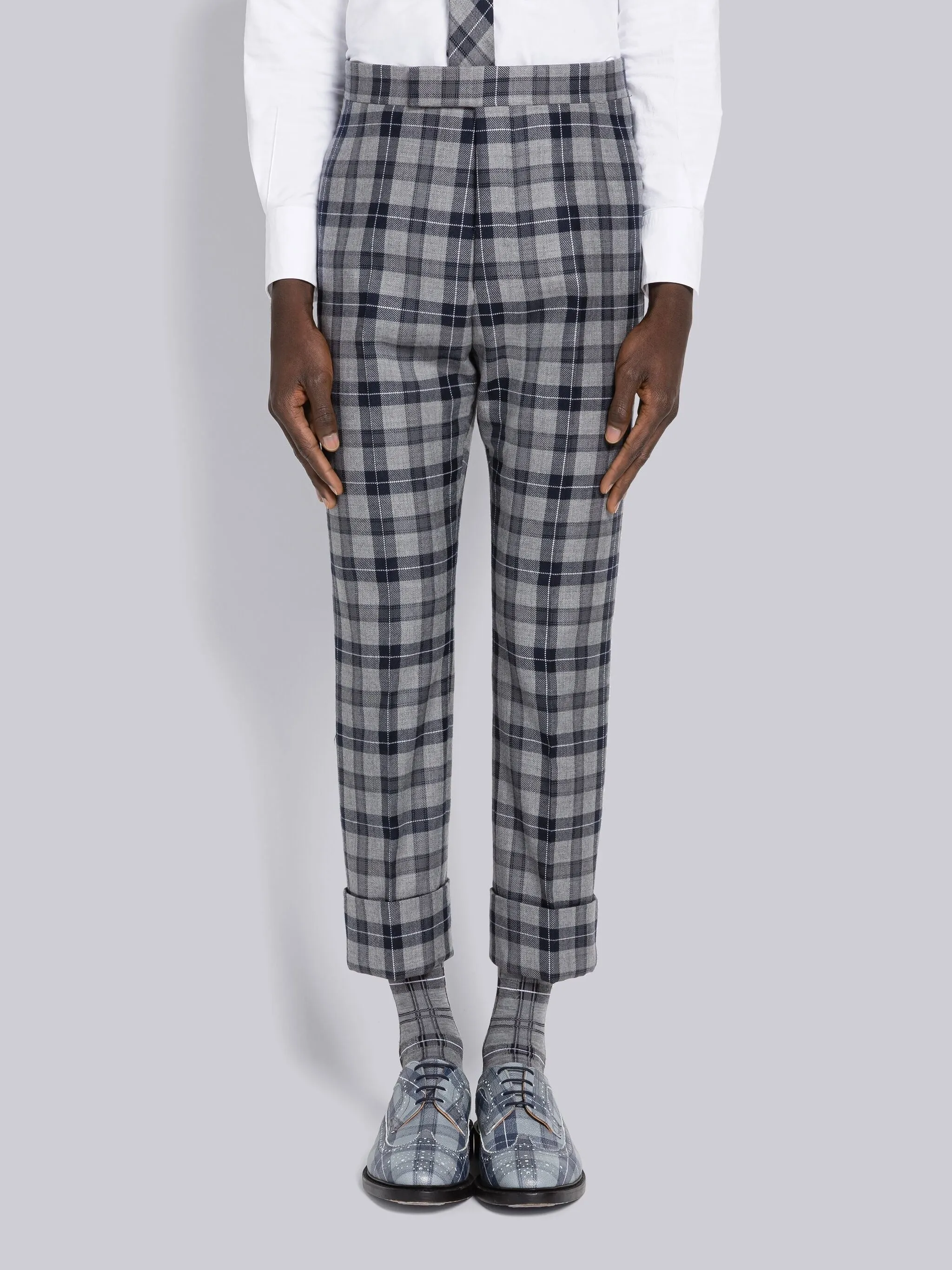 TARTAN WOOL TWILL BACKSTRAP TROUSER sold by Thom Browne