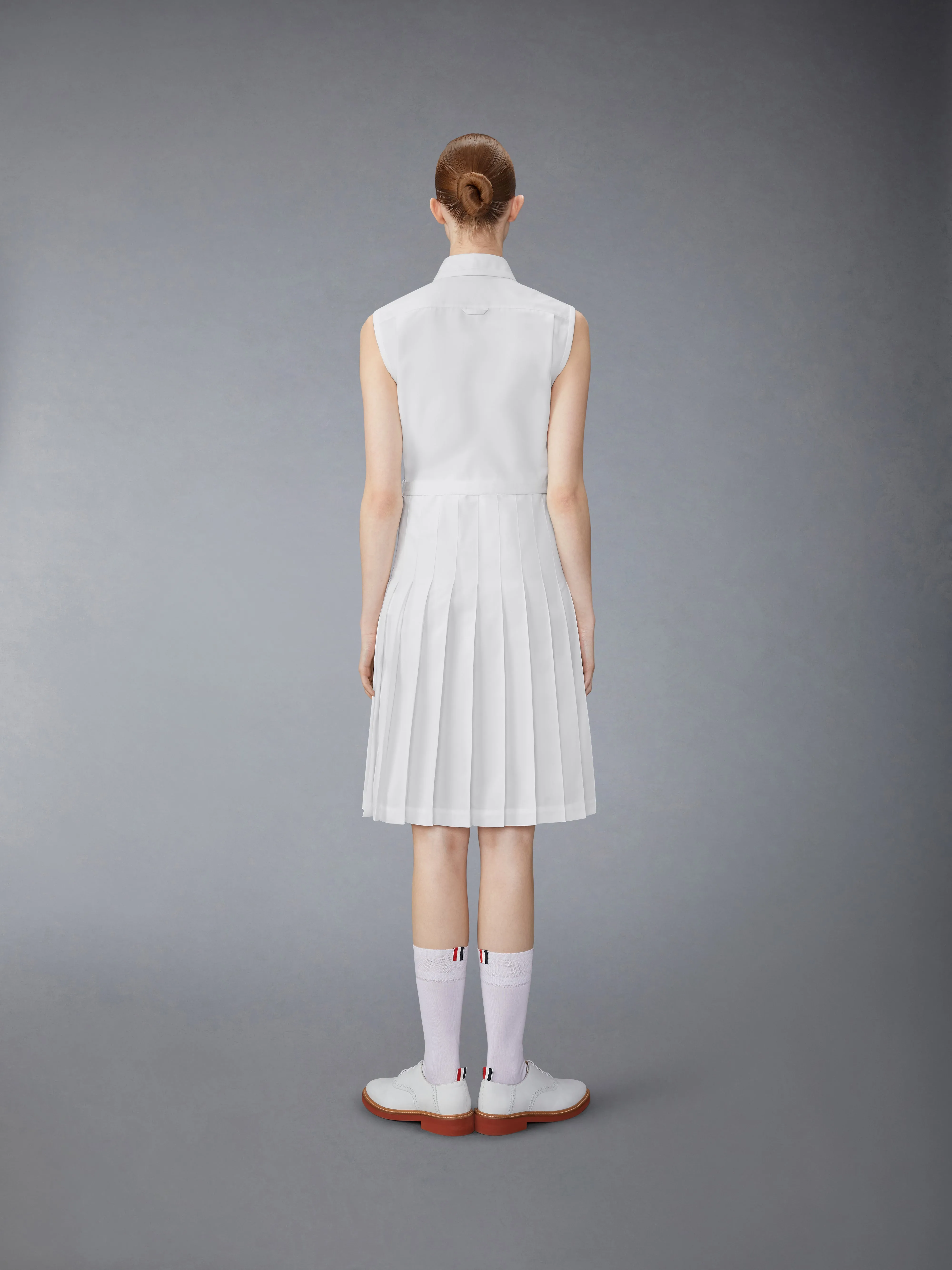 TYPEWRITER MIDI PLEATED BOTTOM BELTED DRESS sold by Thom Browne product image thumbnail 3
