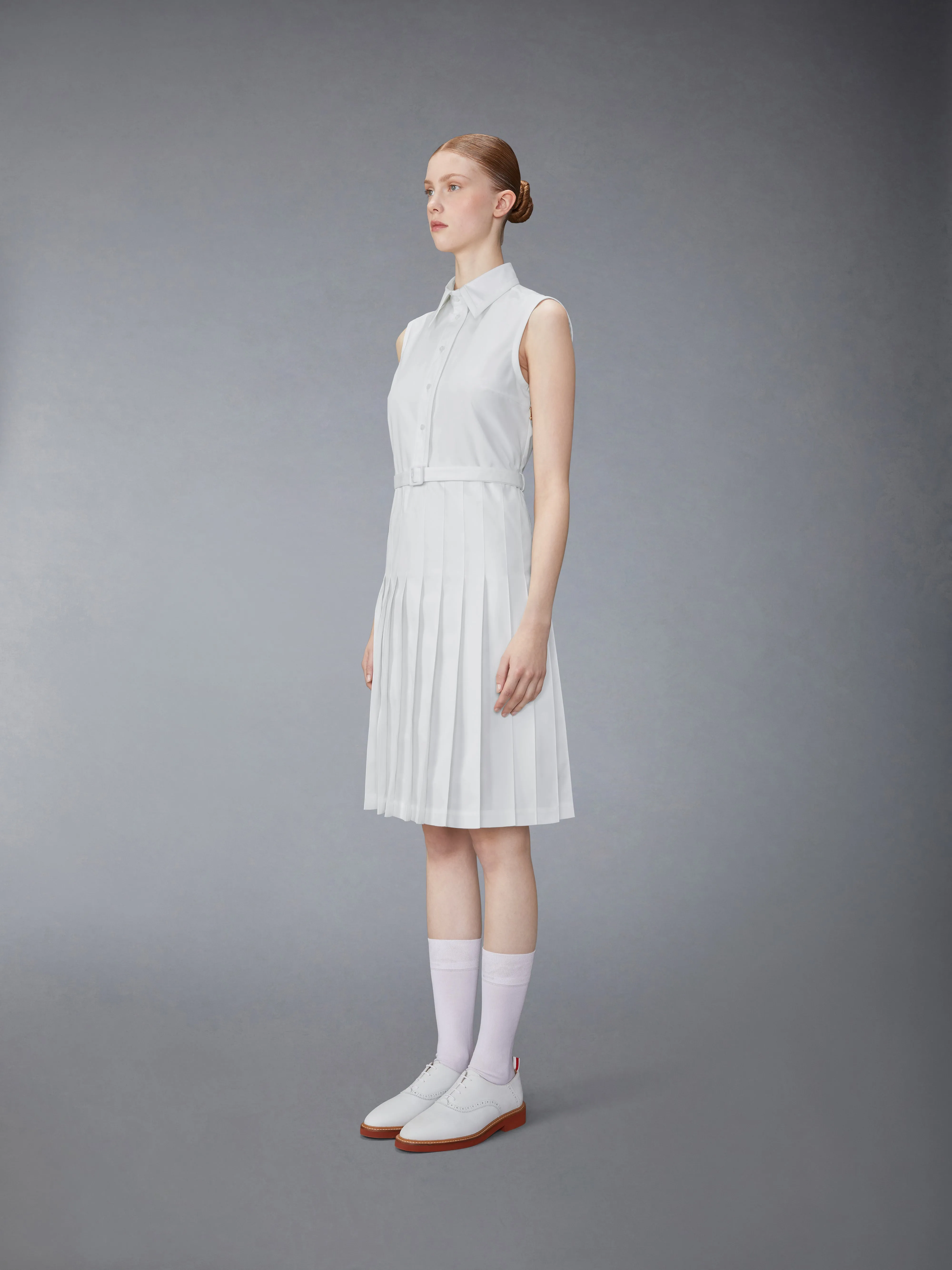 TYPEWRITER MIDI PLEATED BOTTOM BELTED DRESS sold by Thom Browne product image thumbnail 2