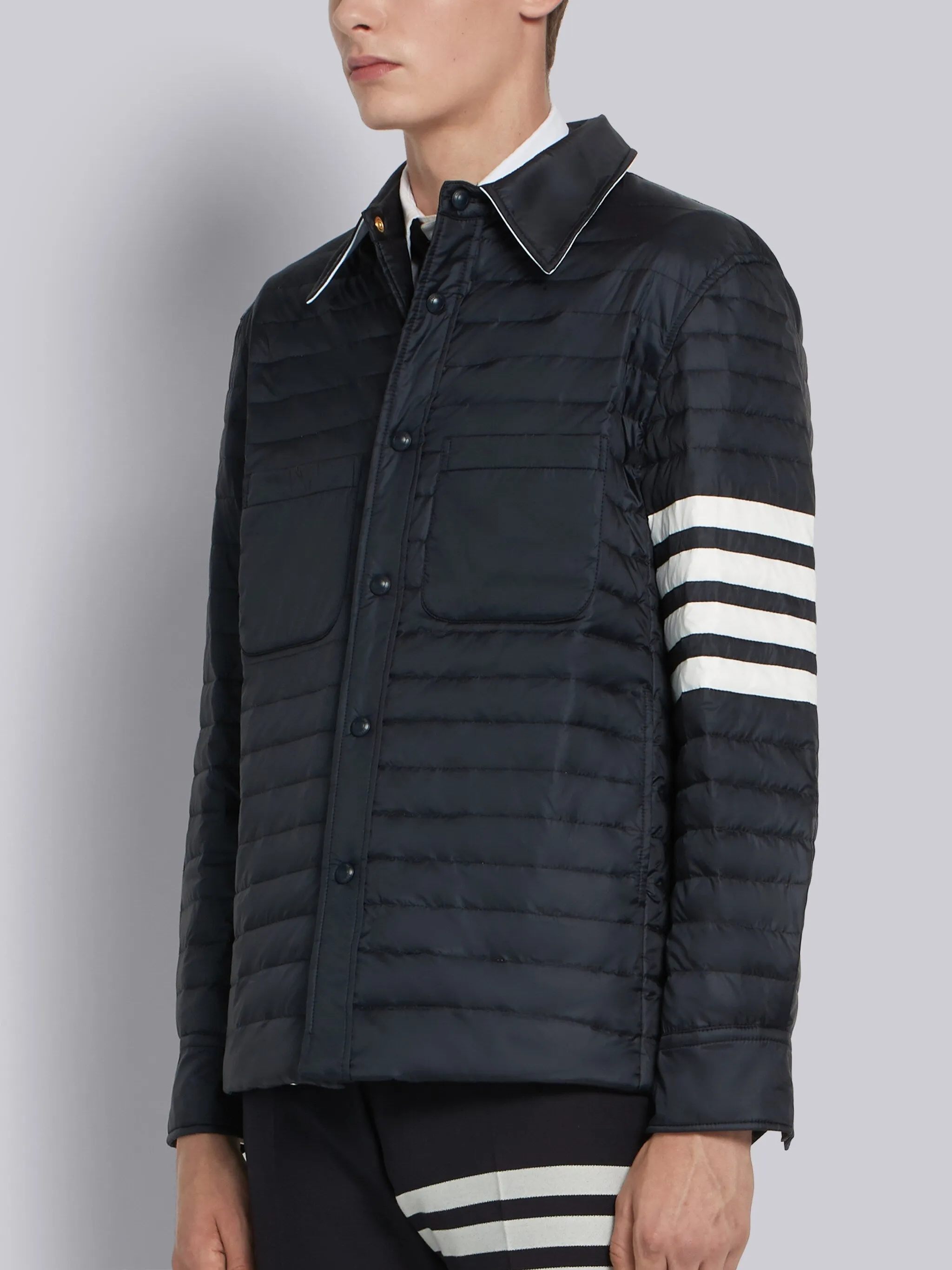 Navy Down Fill 4-Bar Shirt Jacket sold by Thom Browne product image thumbnail 2