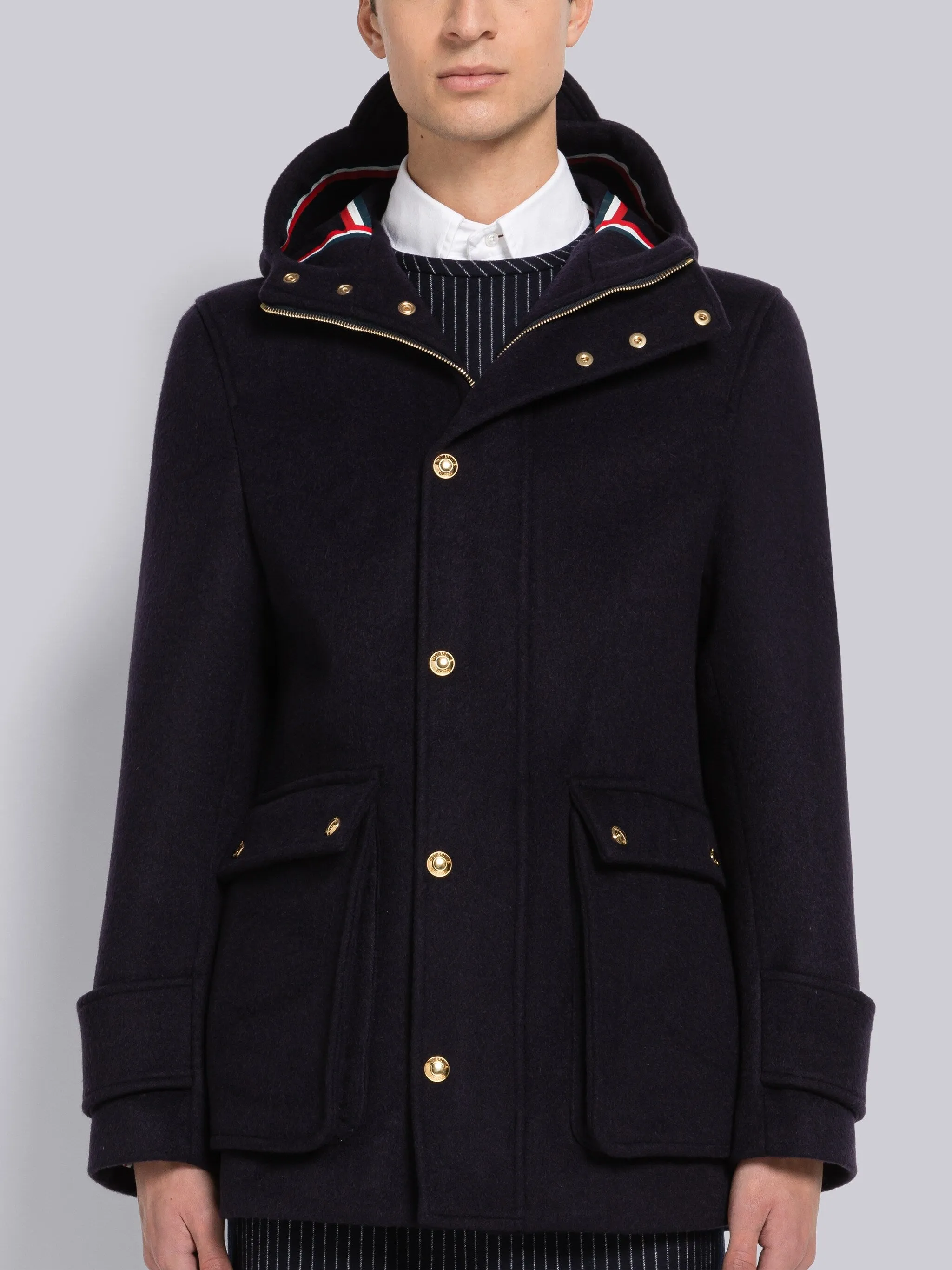 Military Weight Cashmere Snap Front Rain Parka sold by Thom Browne